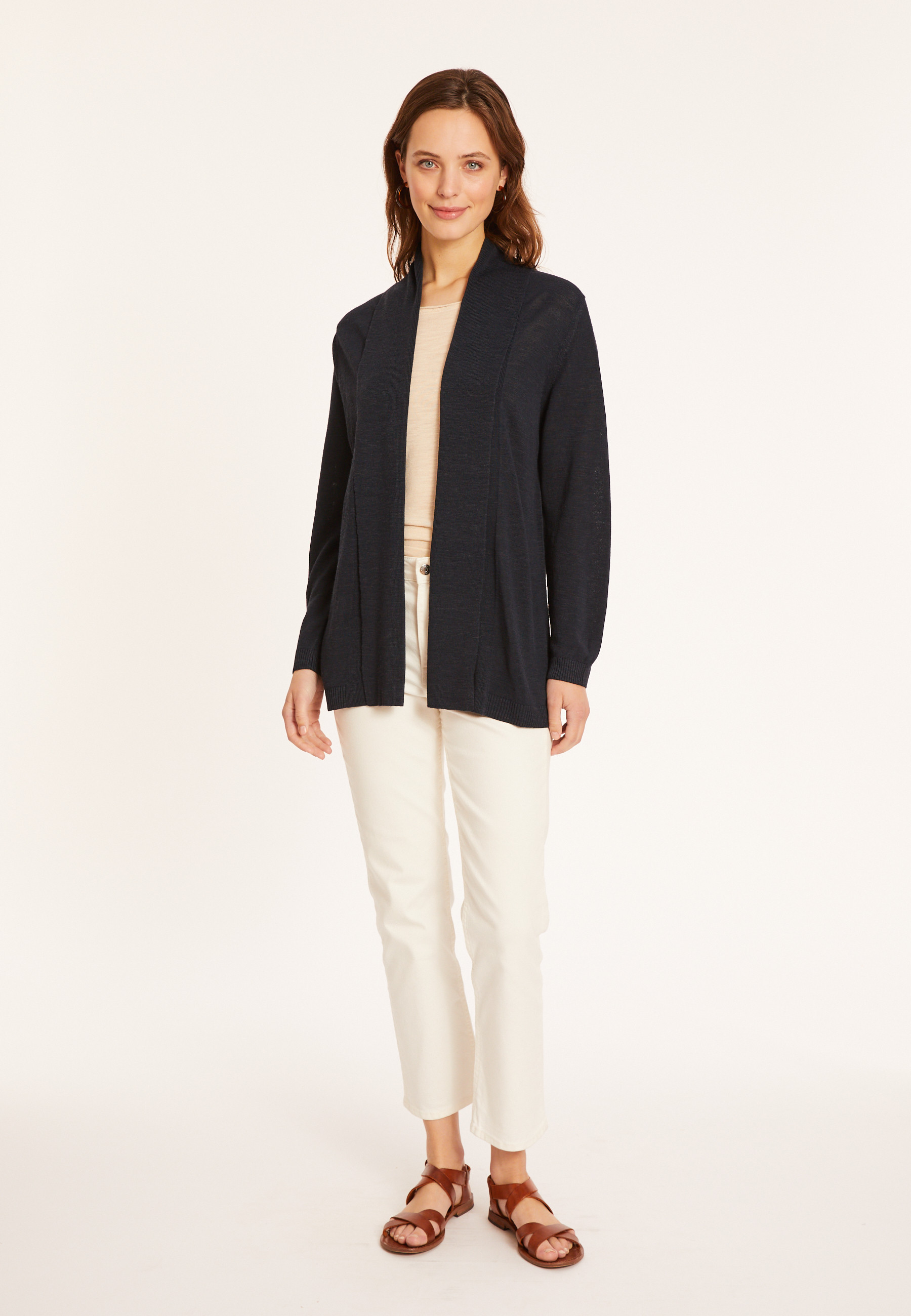 Gilet en lin flammé col châle - Maelle 8040 marine - 05 Bleu marine