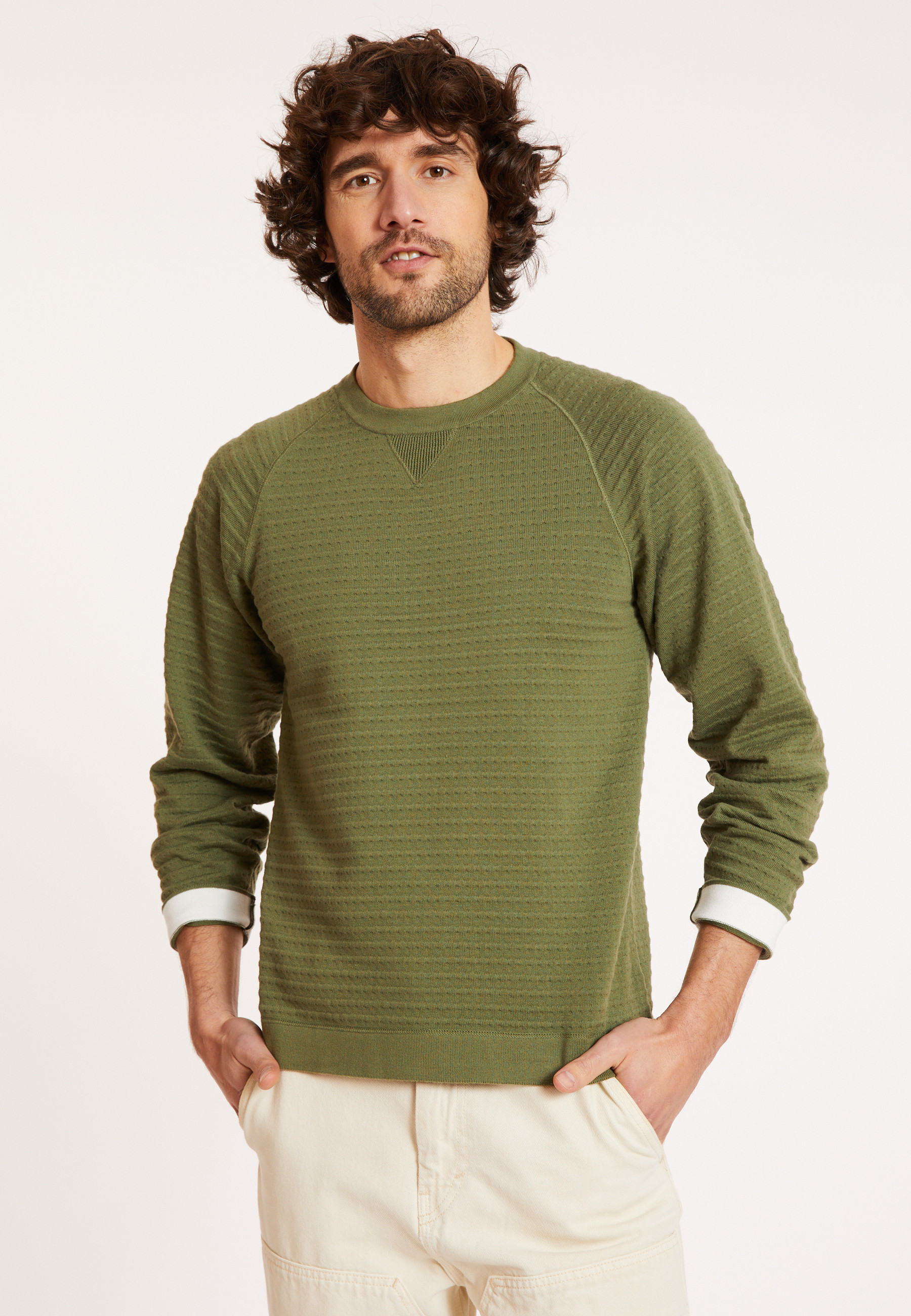 Pull en coton manches raglan - Dwight 8164 cactus - 83 Kaki