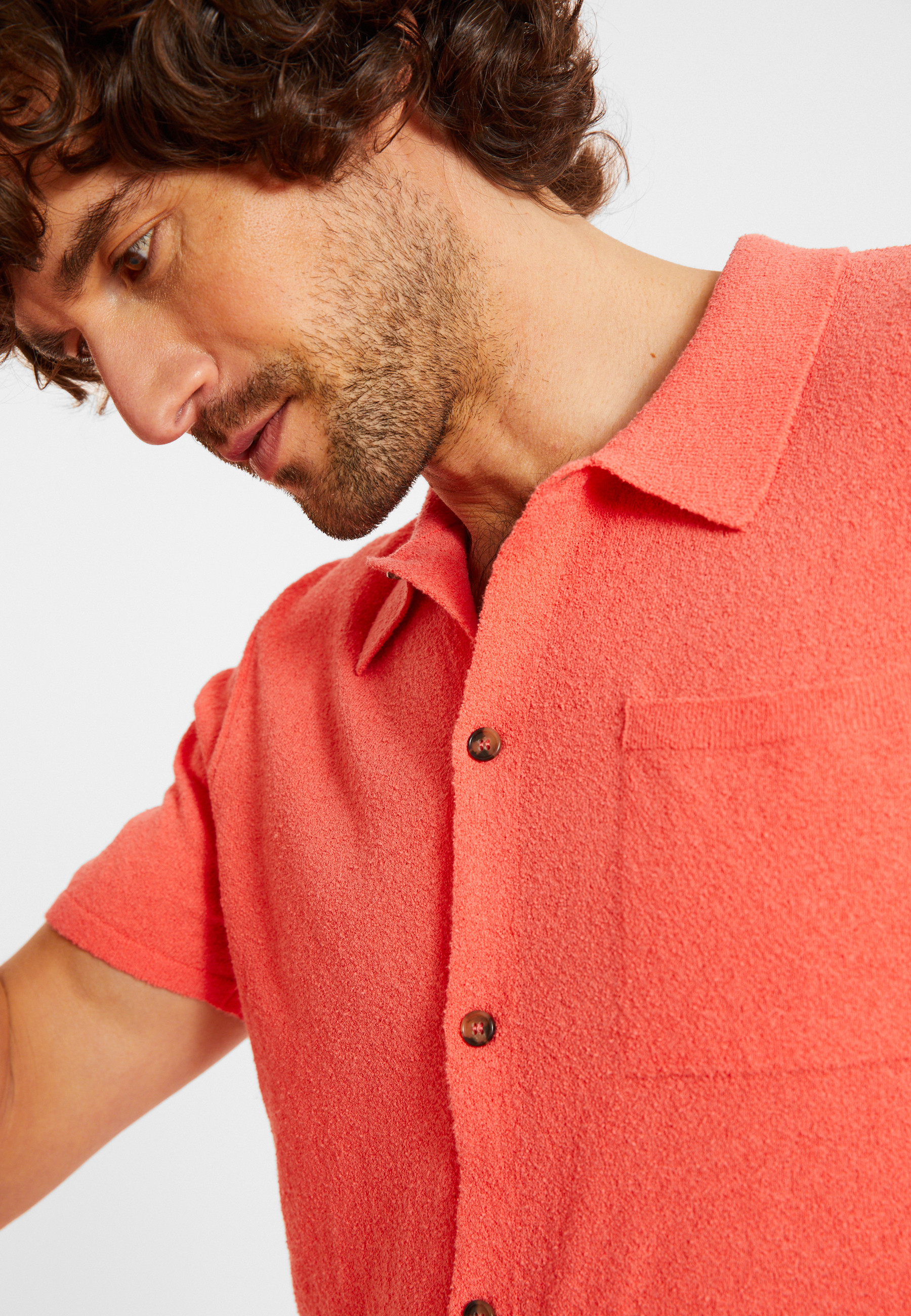 Chemise manches courtes en coton brossé - Dominique 8072 corail - 25 Rose moyen