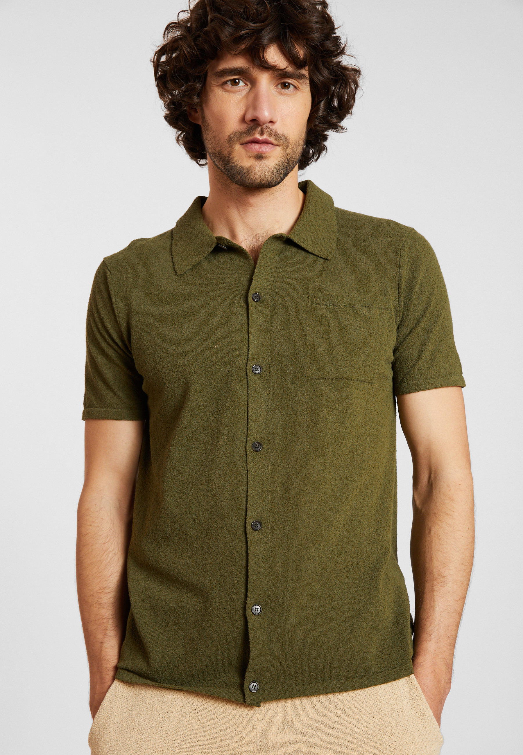 Chemise manches courtes en coton brossé - Dominique 8051 cactus - 83 Kaki