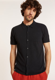 Chemise manches courtes en coton brossé - Dominique 8010 noir - 01 Noir