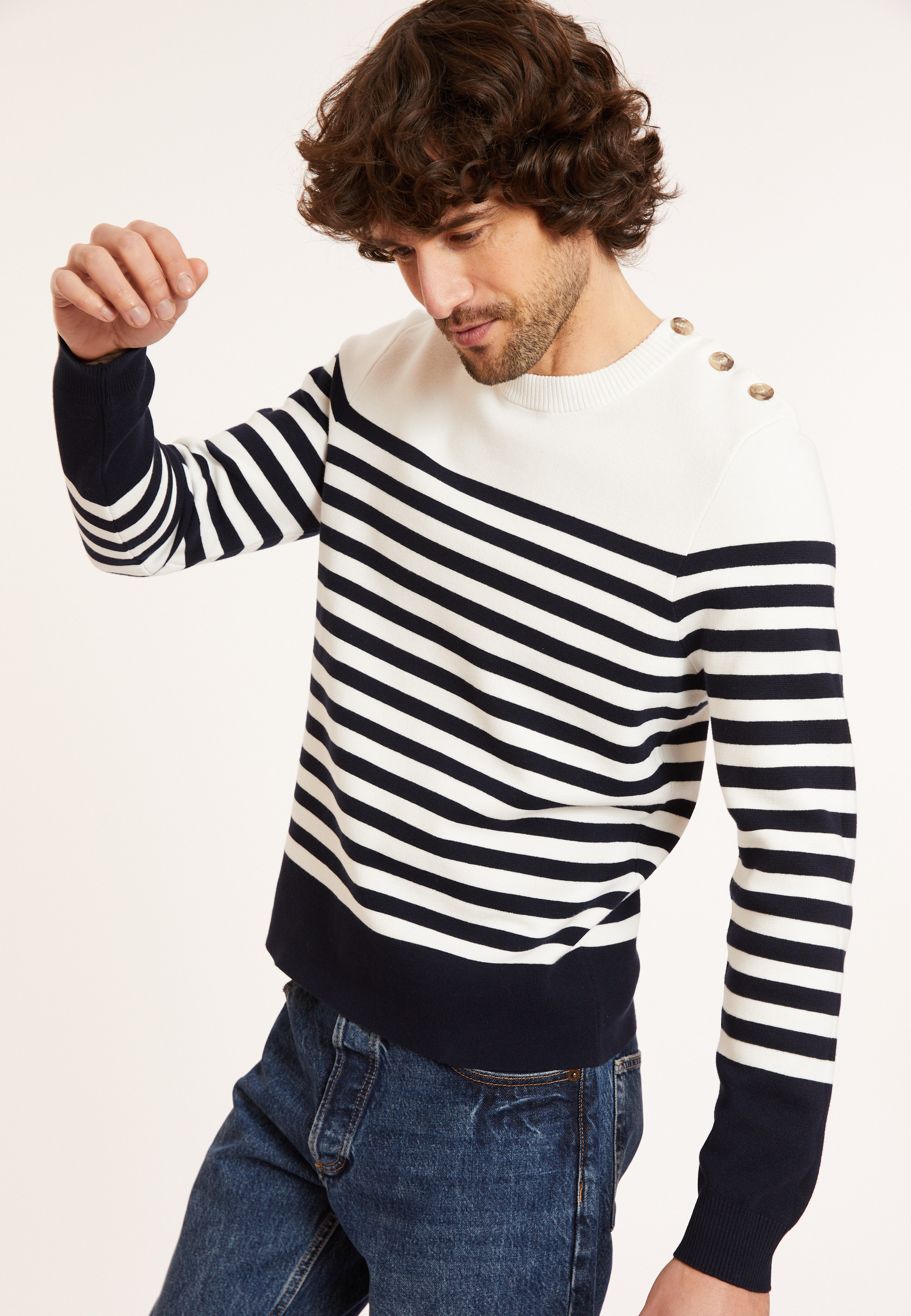 Pull marinière en coton - Dory 8180 - 05 Bleu marine