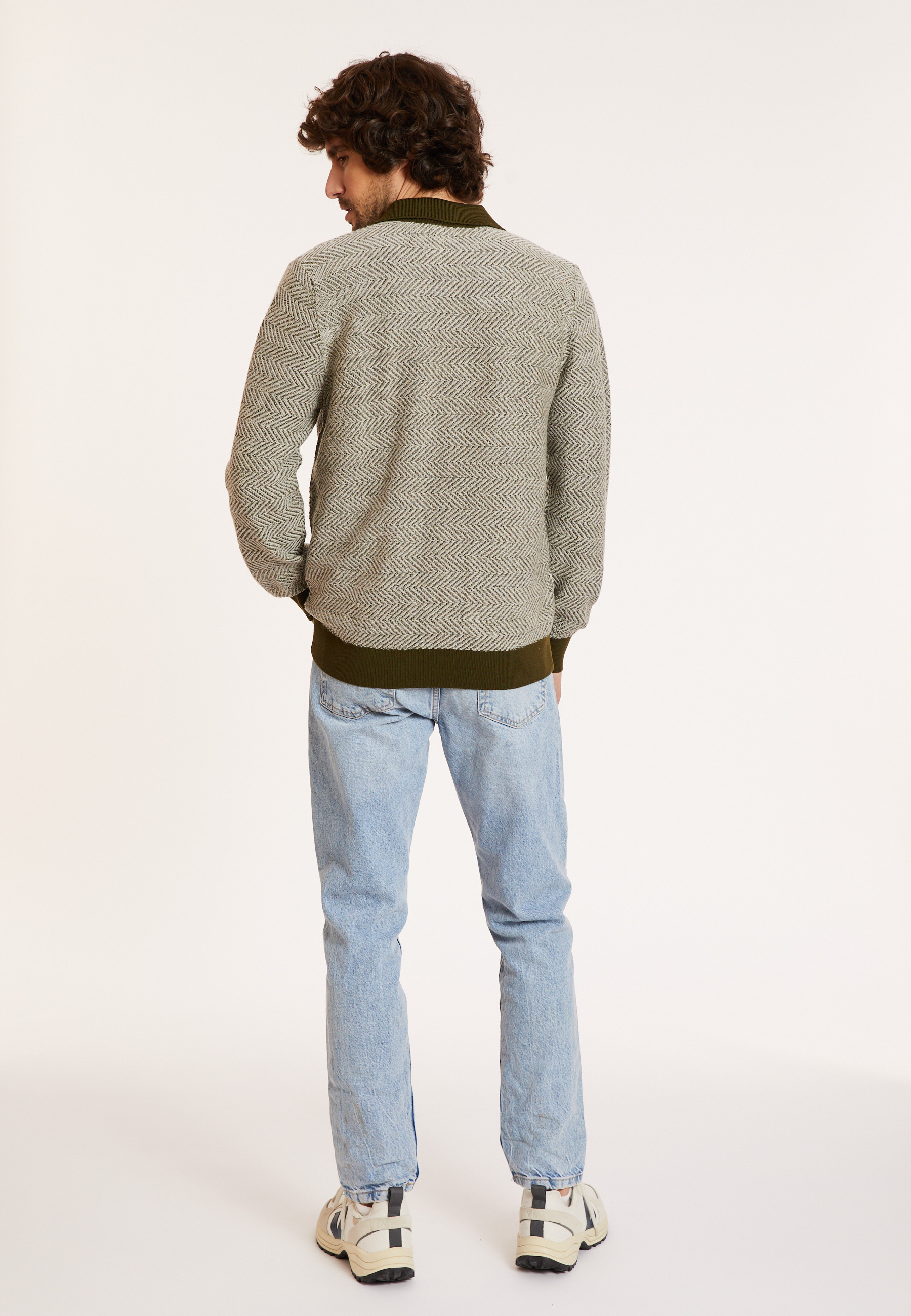 Veste zippée en laine mérinos - Dinesh 8135 cactus - 83 Kaki