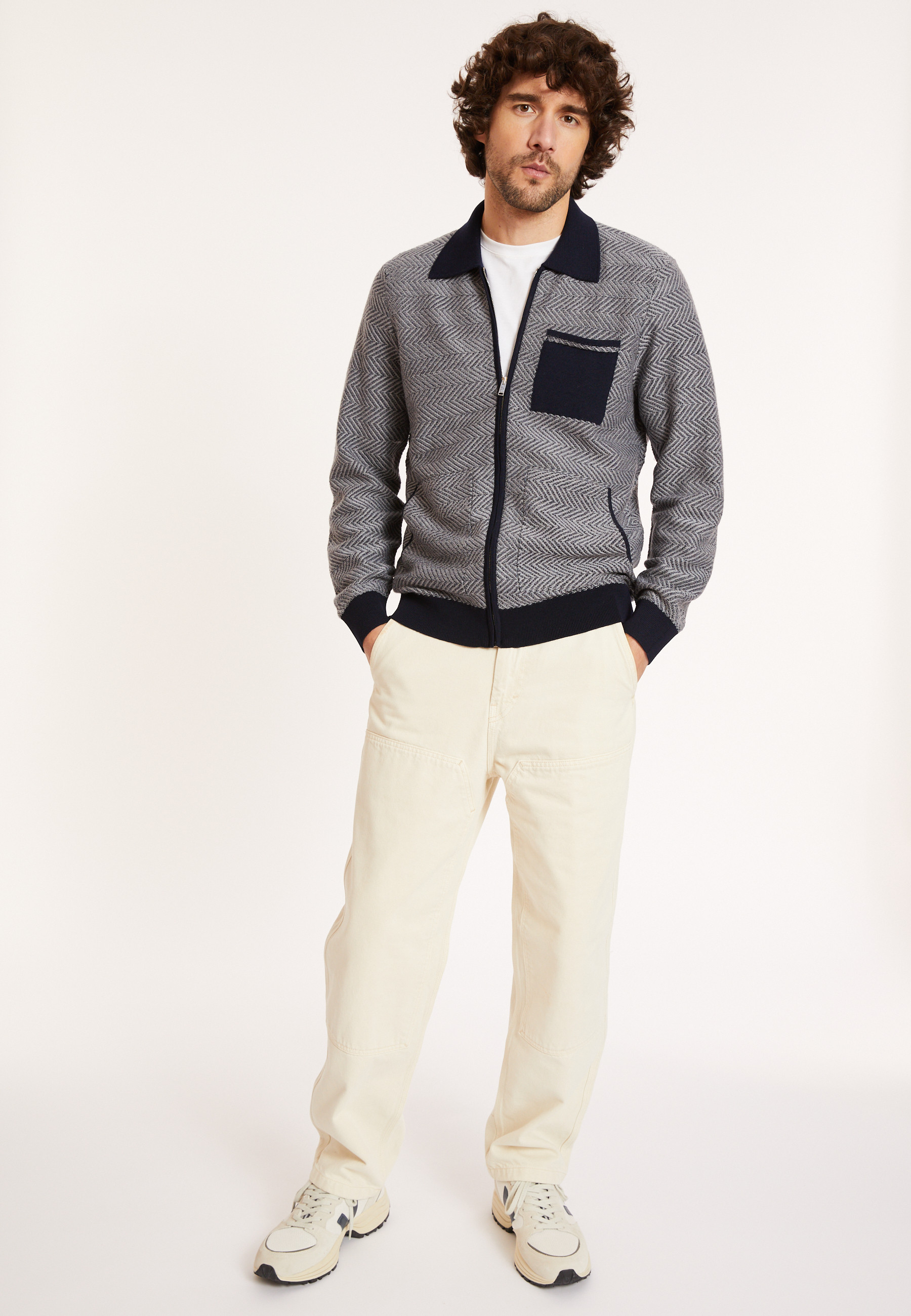 Veste zippée en laine mérinos - Dinesh 8136 marine - 05 Bleu marine