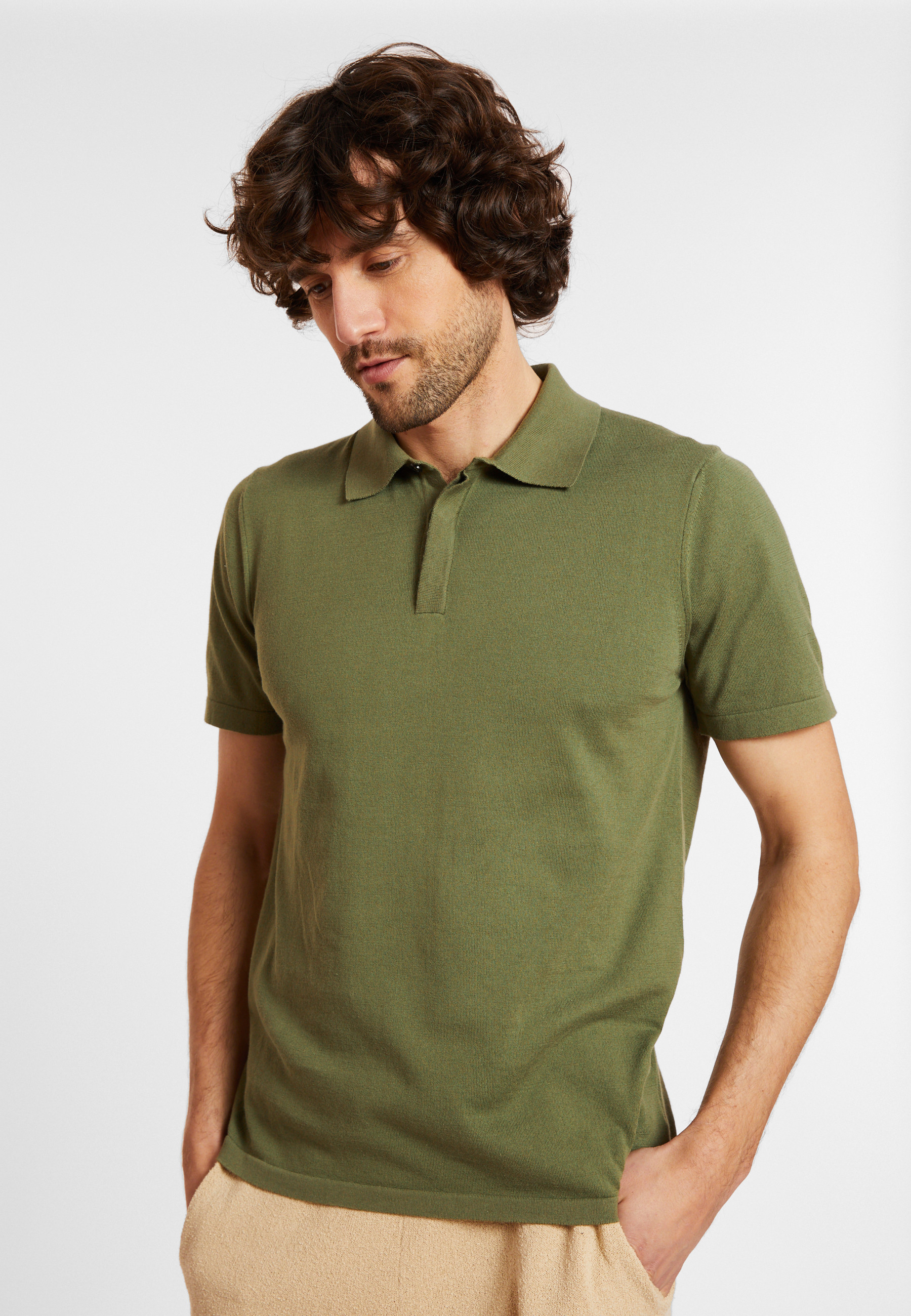 Polo en coton bio - Domino 8051 cactus - 83 Kaki