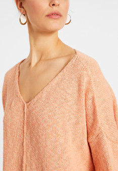 Pull ample coton et lin - Thalie 8072 corail - 24 Rose clair