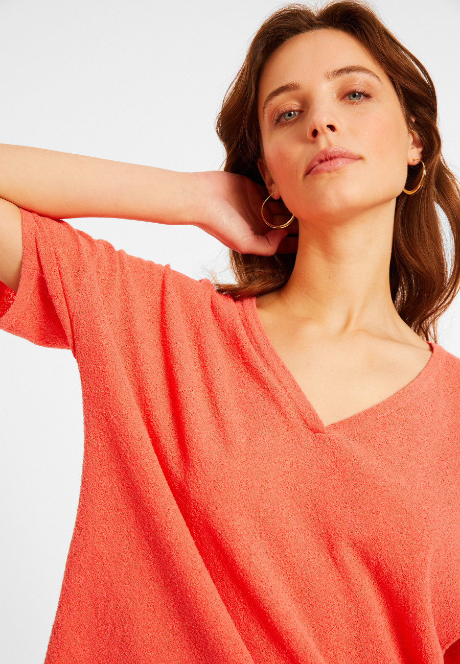 T-shirt col V  en coton brossé - Maden