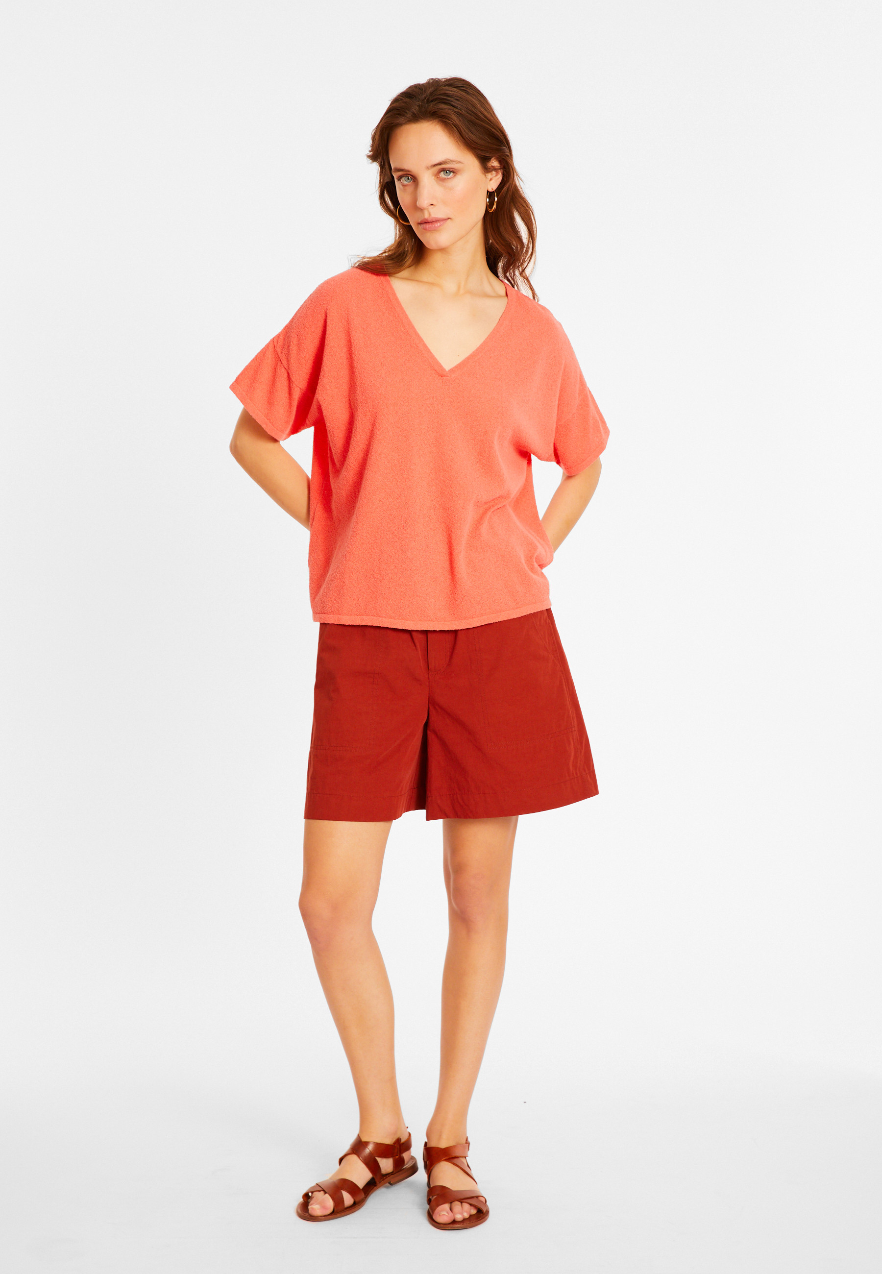 Loose V-neck brushed cotton T-shirt - Maden