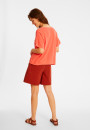 T-shirt ample col V en coton brossé - Maden 8072 corail - Rose foncé