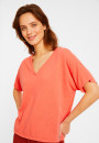 T-shirt ample col V en coton brossé - Maden 8072 corail - Rose foncé