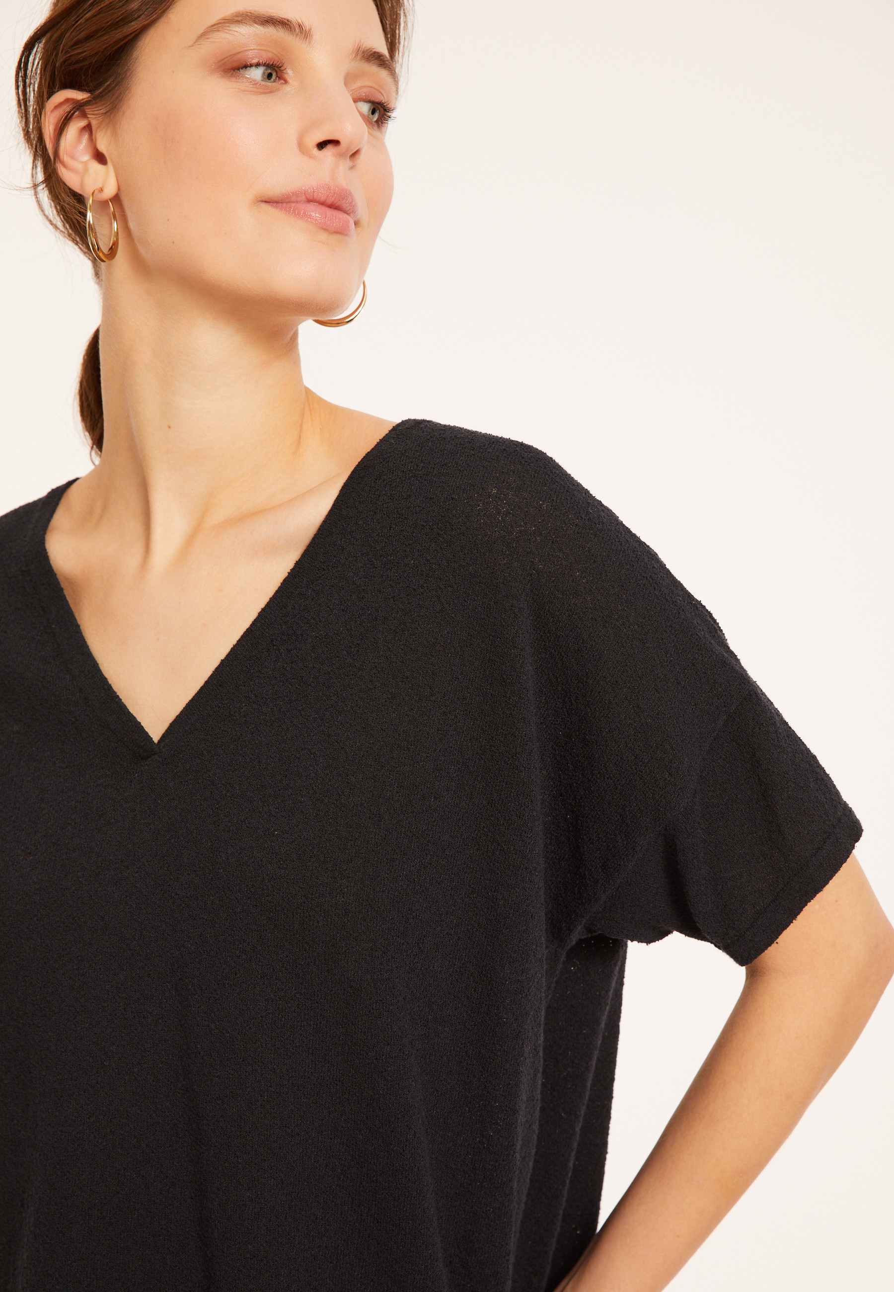 Loose V-neck brushed cotton T-shirt - Maden
