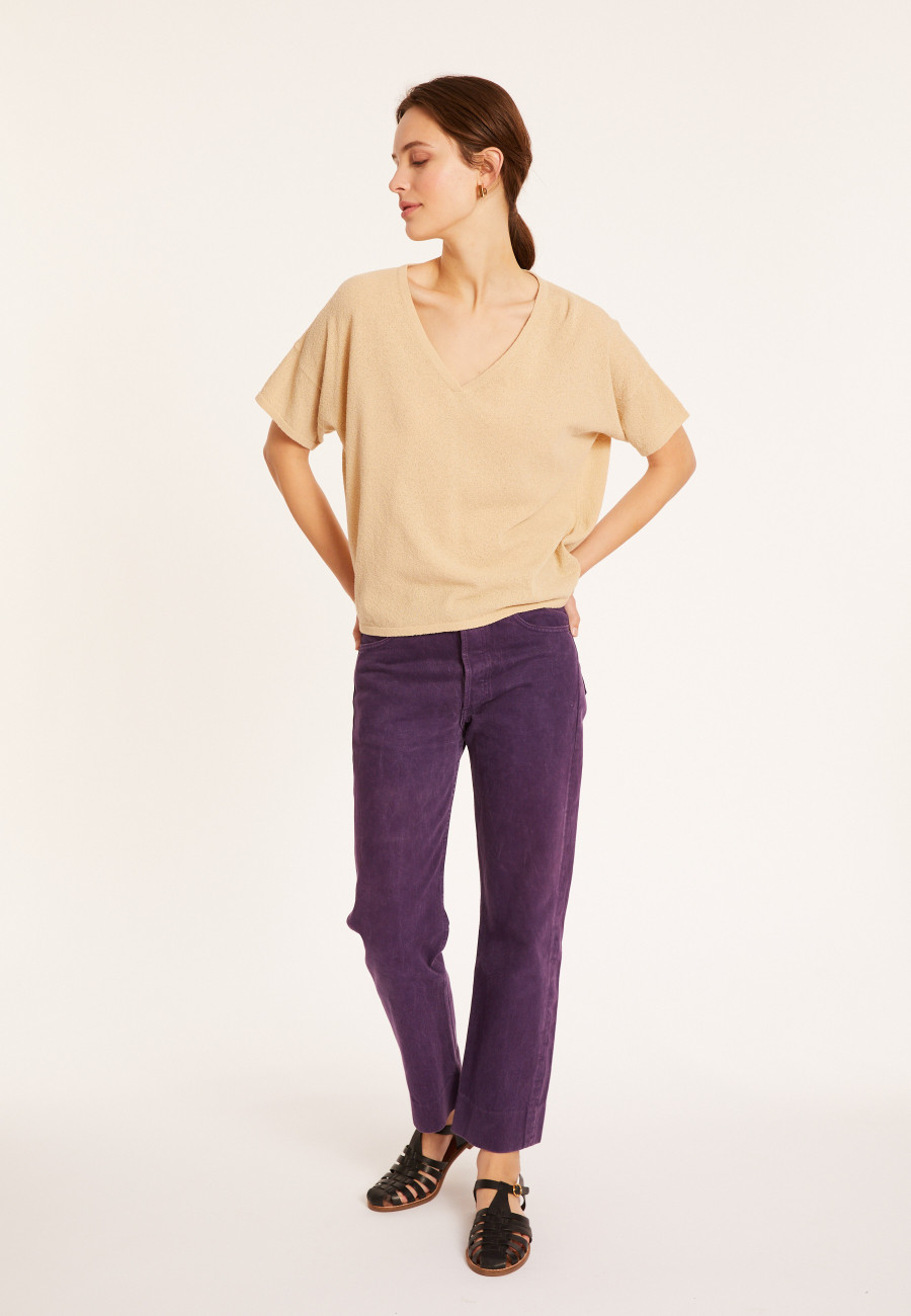 Camiseta col V em algodão brossé - Maden