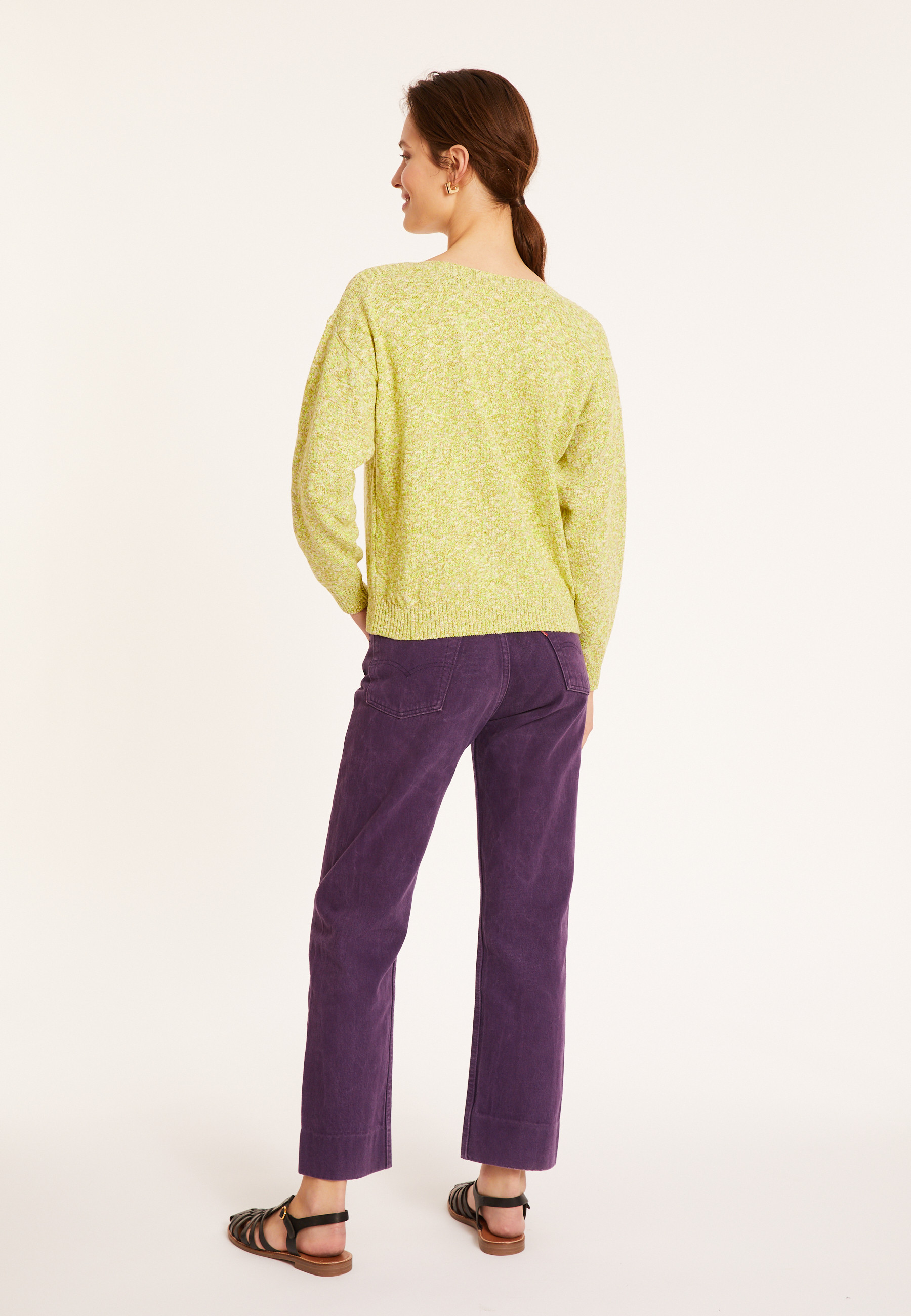 Pull chiné en coton col bateau - Mello 8062 multi-neon - 90 Vert anis