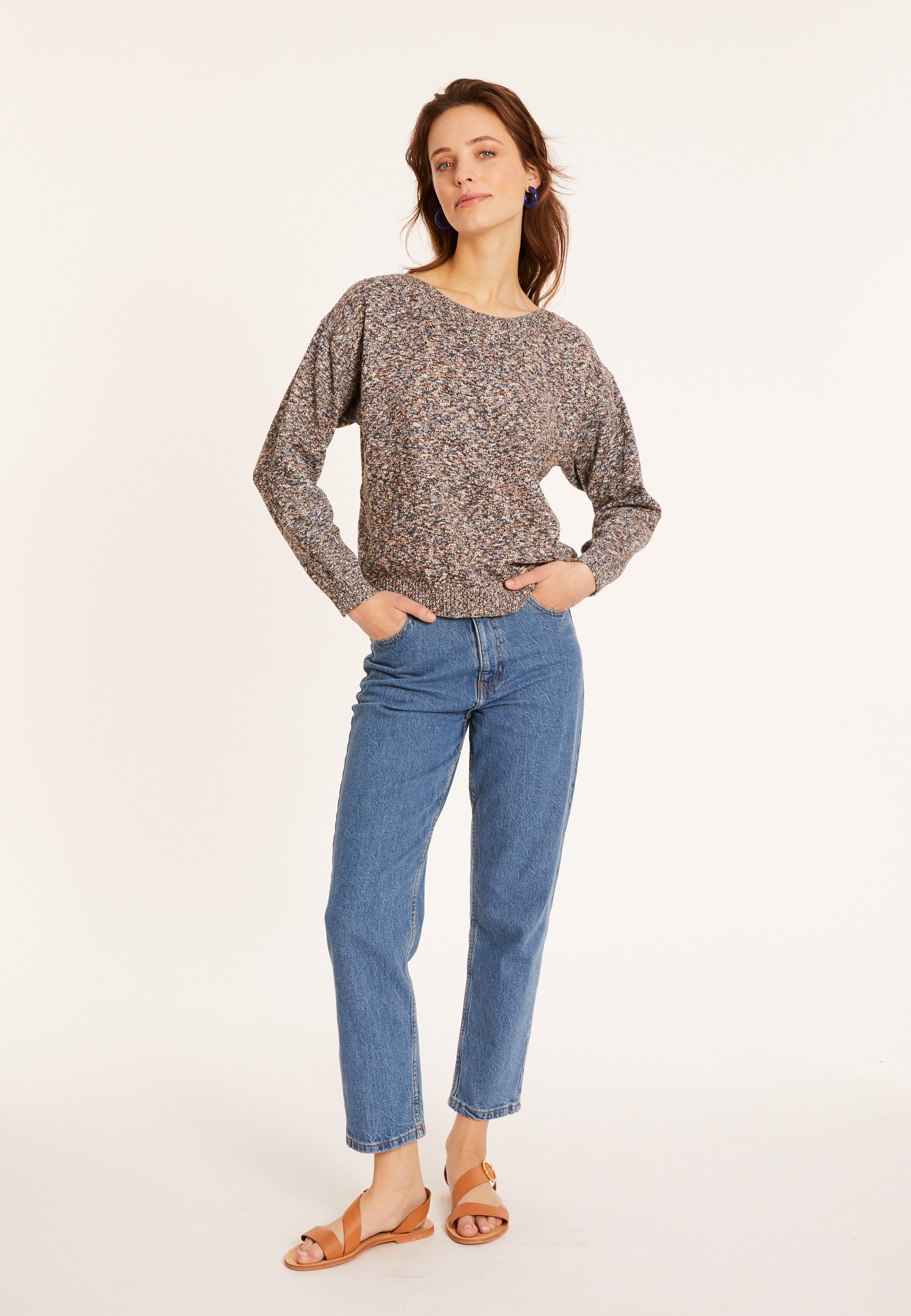 Mottled cotton sweater with boat neck - Mello