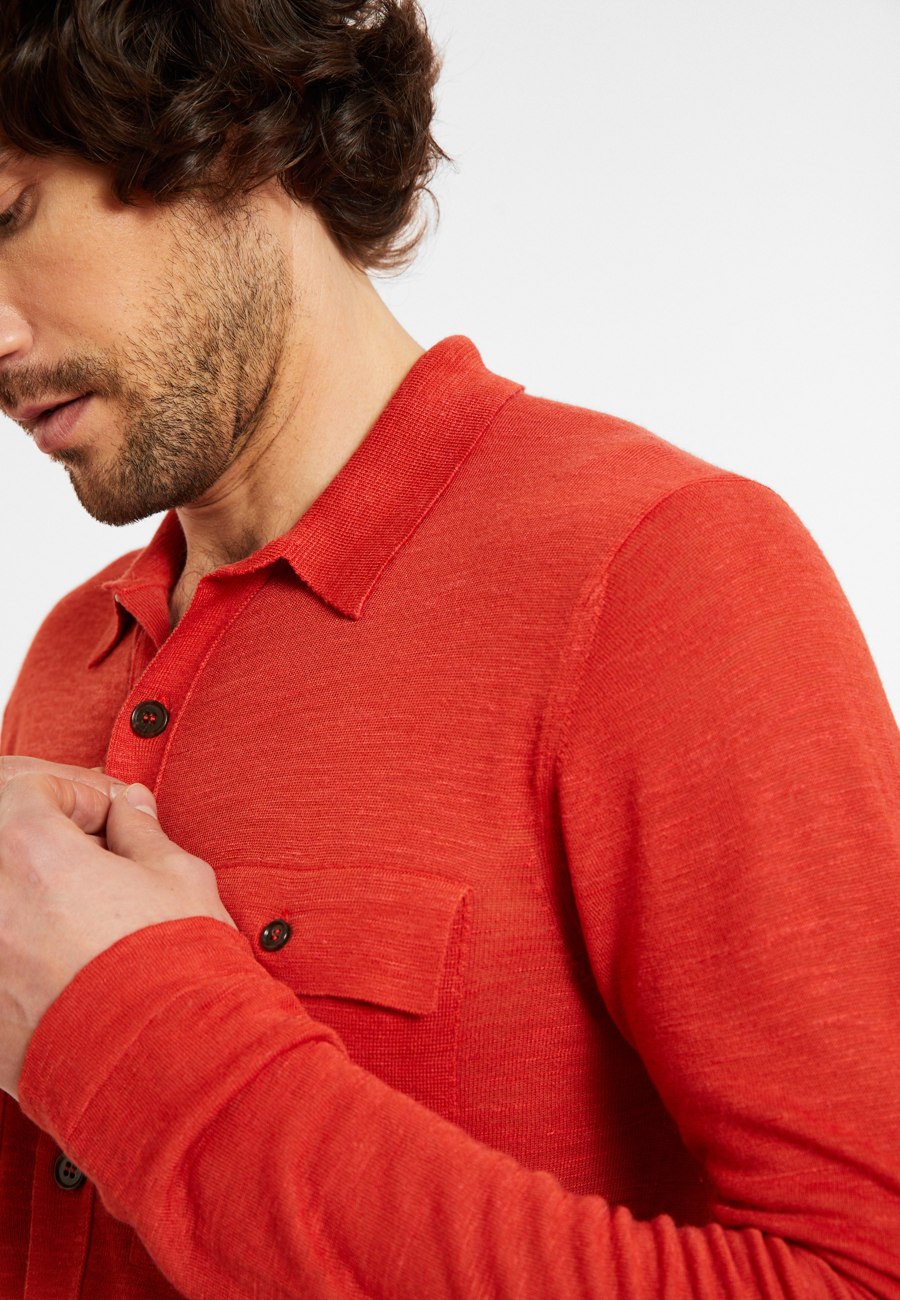 Chemise boutonnée en lin flammé - Randy 8081 epice - 20 Rouge foncé