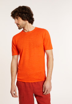 T-shirt col rond en lin flammé - Renaud 8071 papaye - 15 Orange 