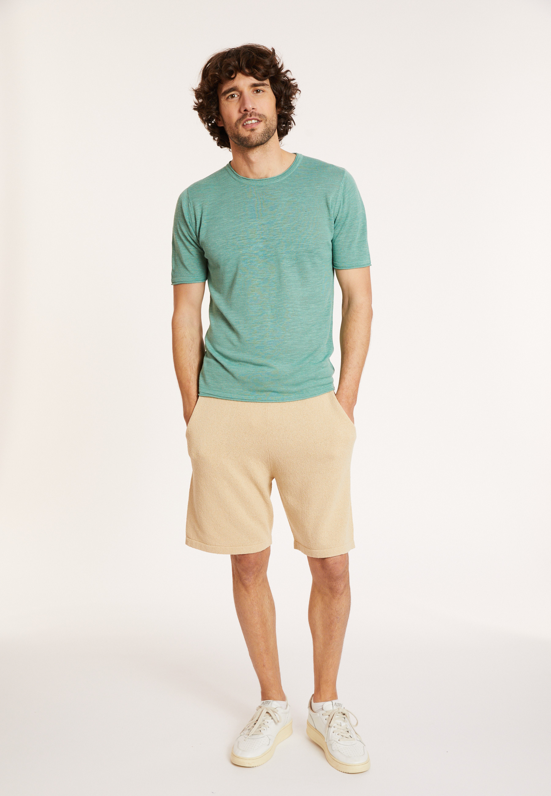 T-shirt col rond en lin flammé - Renaud 8052 jade - 94 Vert amande