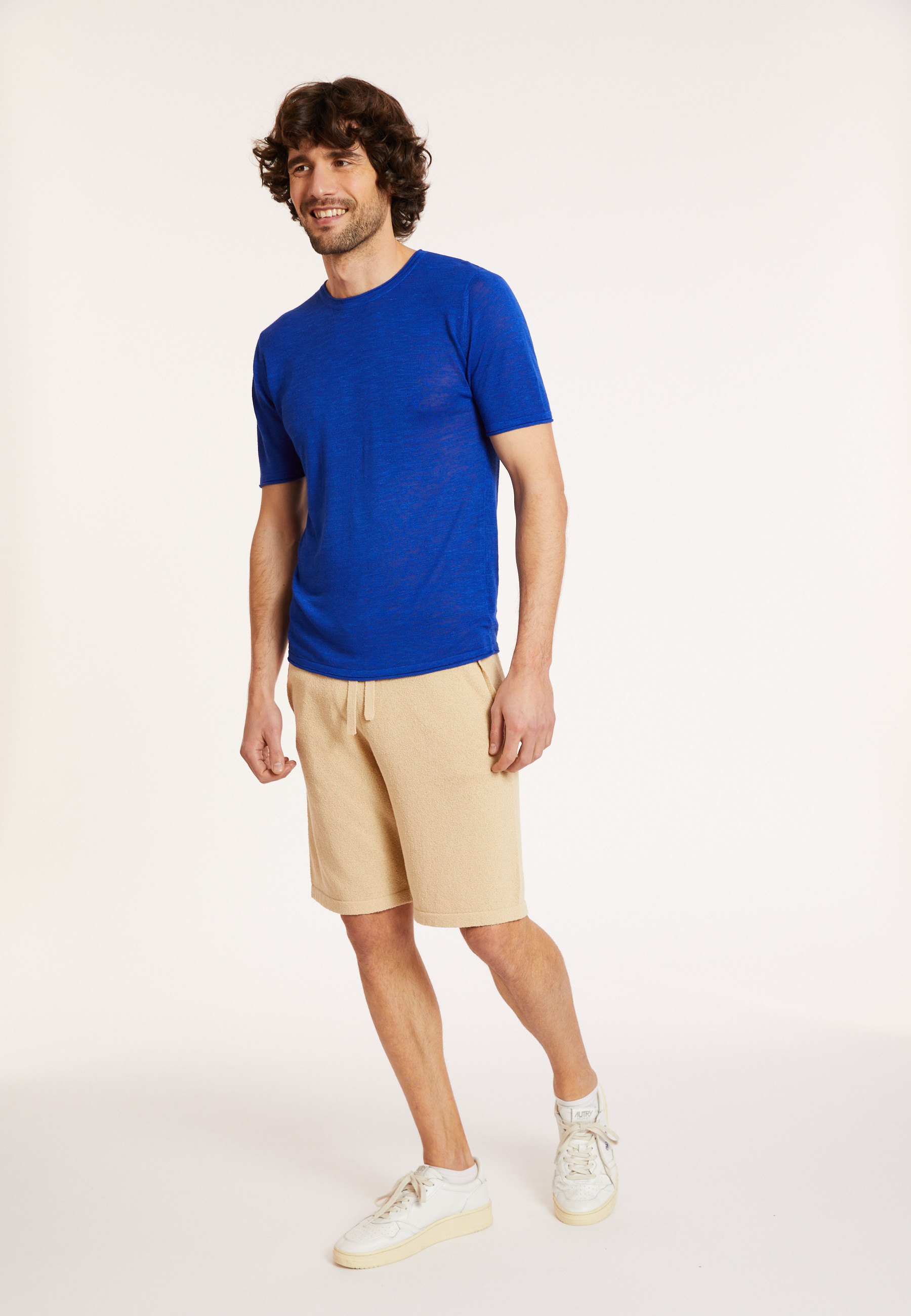 T-shirt col rond en lin flammé - Renaud 8041 majorelle - 48 Bleu roi