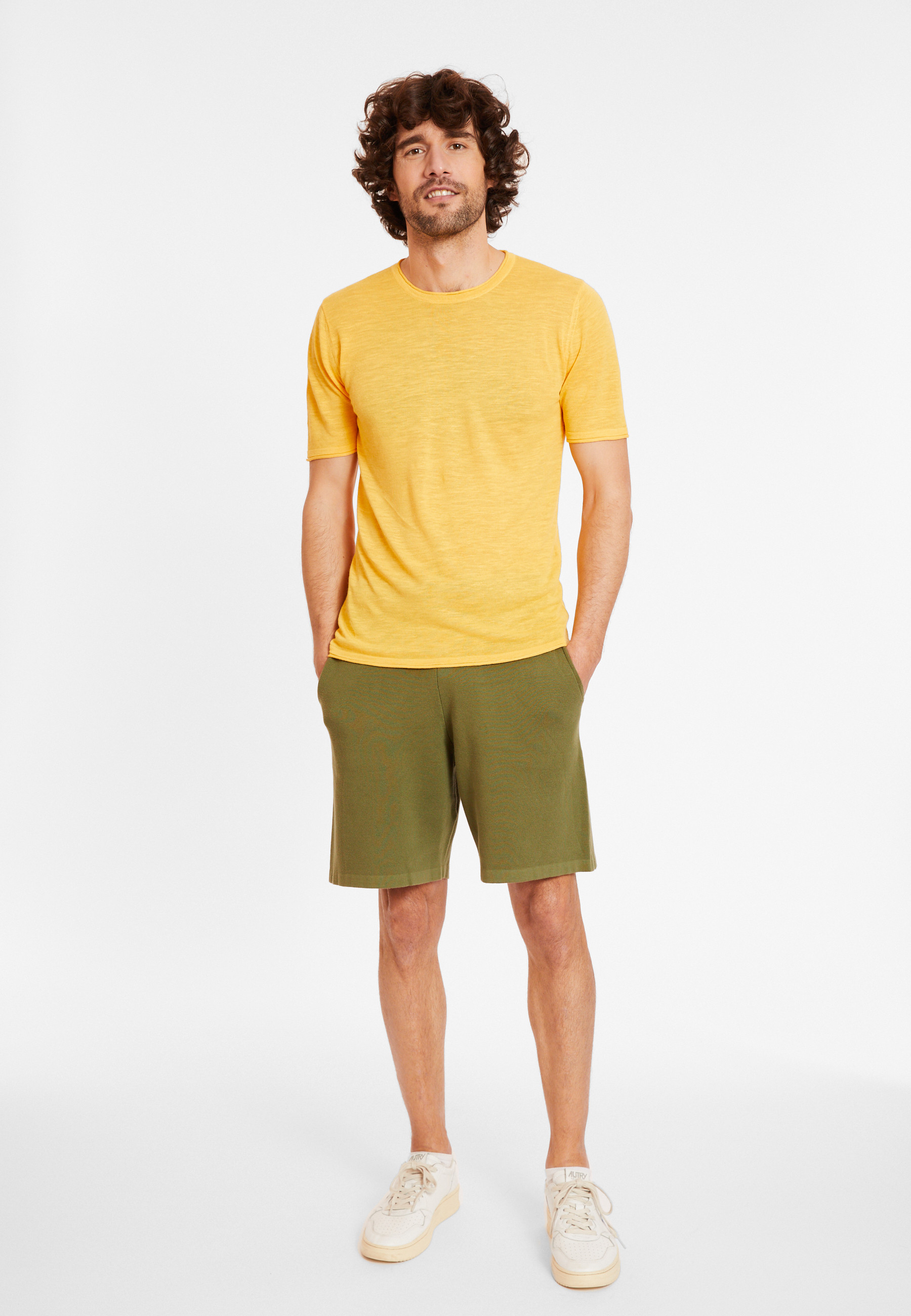 T-shirt col rond en lin flammé - Renaud 8060 ambre - 08 Jaune
