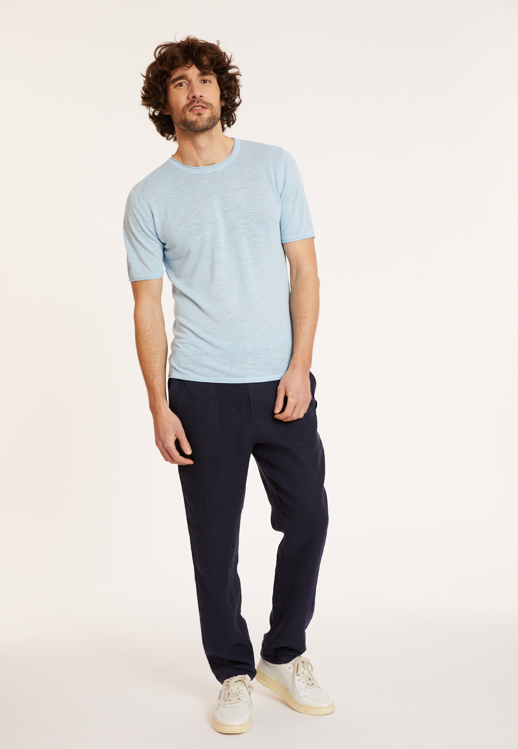T-shirt col rond en lin flammé - Renaud 8043 celeste - 04 Bleu clair