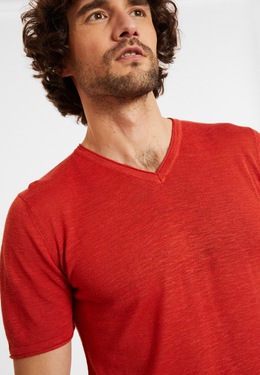 T-shirt col V en lin flammé - Reuben