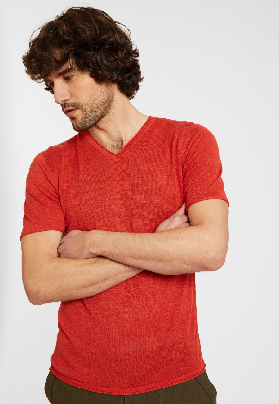 T-shirt col V en lin flammé - Reuben