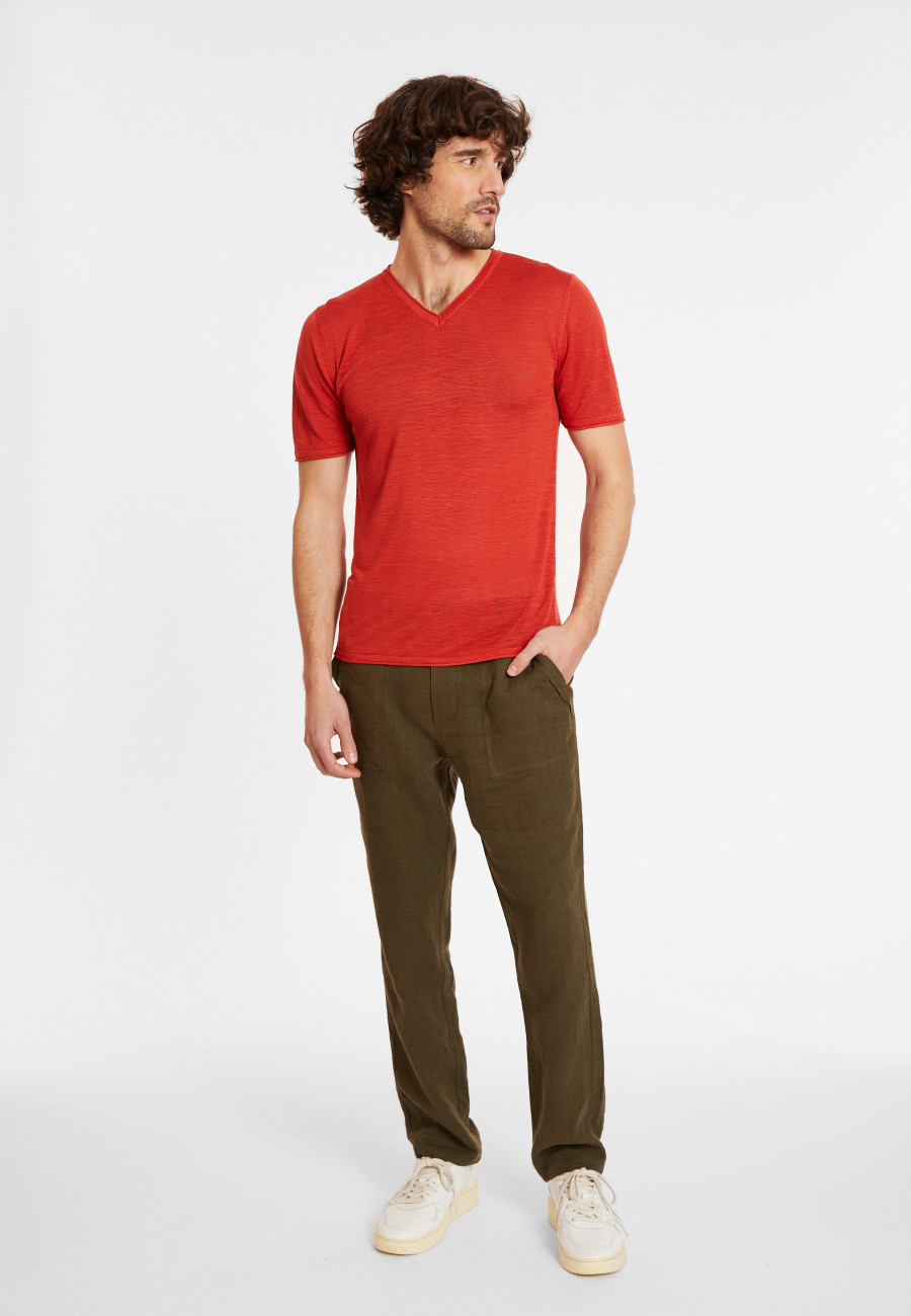 T-shirt col V en lin flammé - Reuben