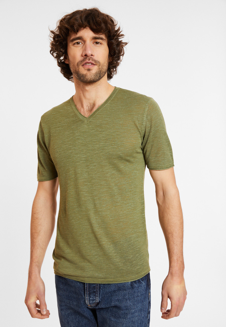 T-shirt col V en lin flammé - Reuben