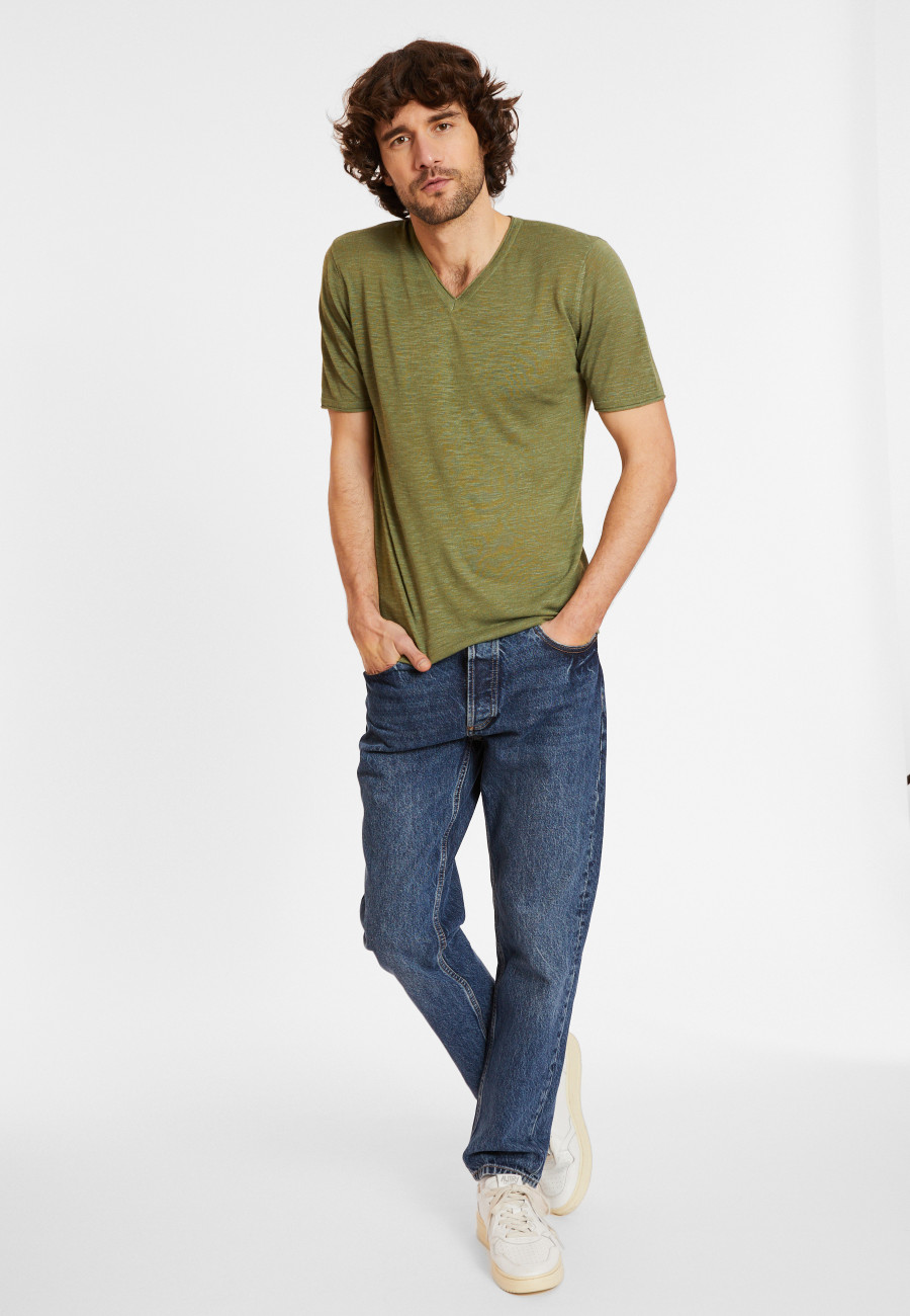 T-shirt col V en lin flammé - Reuben