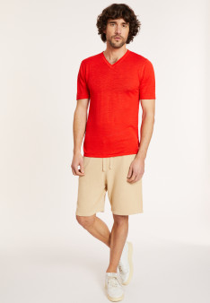 T-shirt col V en lin flammé - Reuben 8080 capucine - 52 Rouge