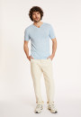 T-shirt col V en lin flammé - Reuben 8043 celeste - 04 Bleu clair