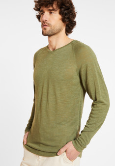 Slub linen t-shirt with raglan sleeves - Damon