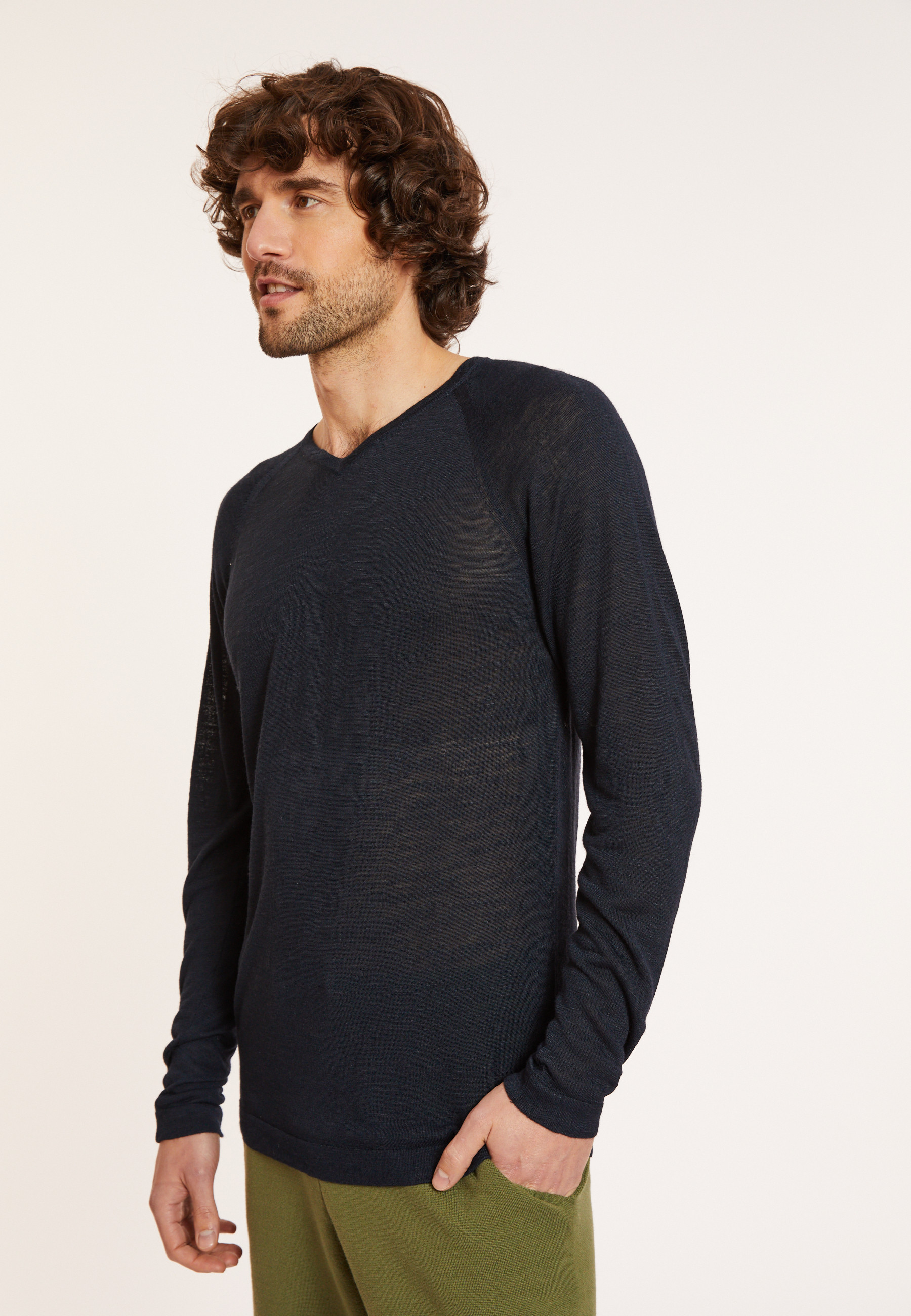 T-shirt en lin flammé manches raglan - Damon 8040 marine - 05 Bleu marine