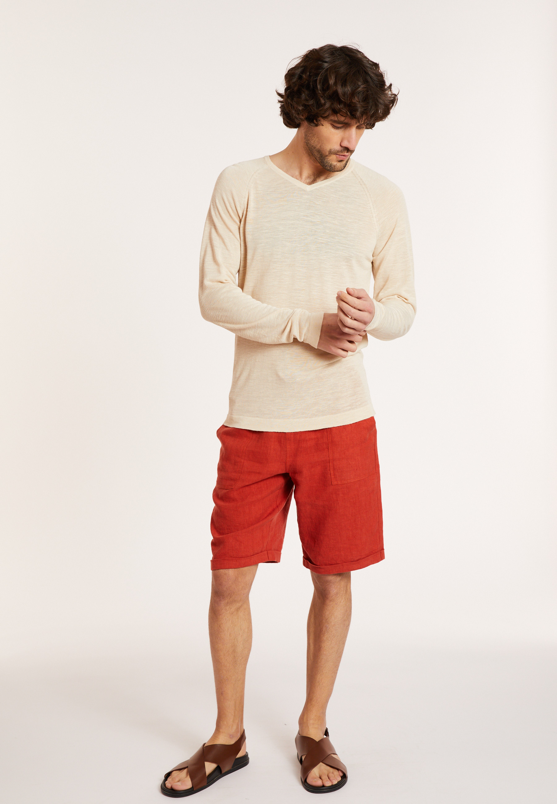 T-shirt en lin flammé manches raglan - Damon 8020 ficelle - 12 Beige clair