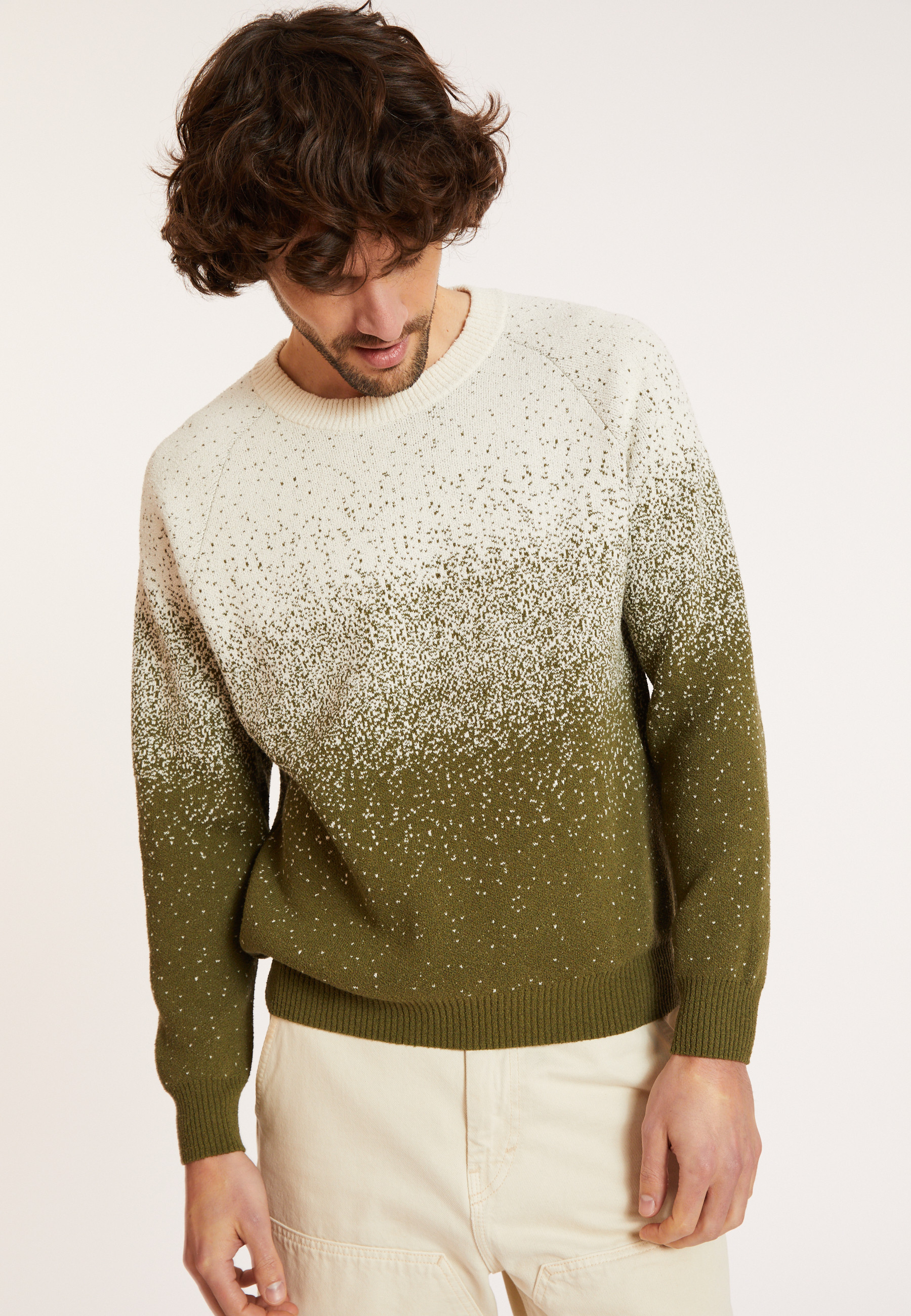 Pull bicolore en coton brossé - Doryan 8148 - 83 Kaki
