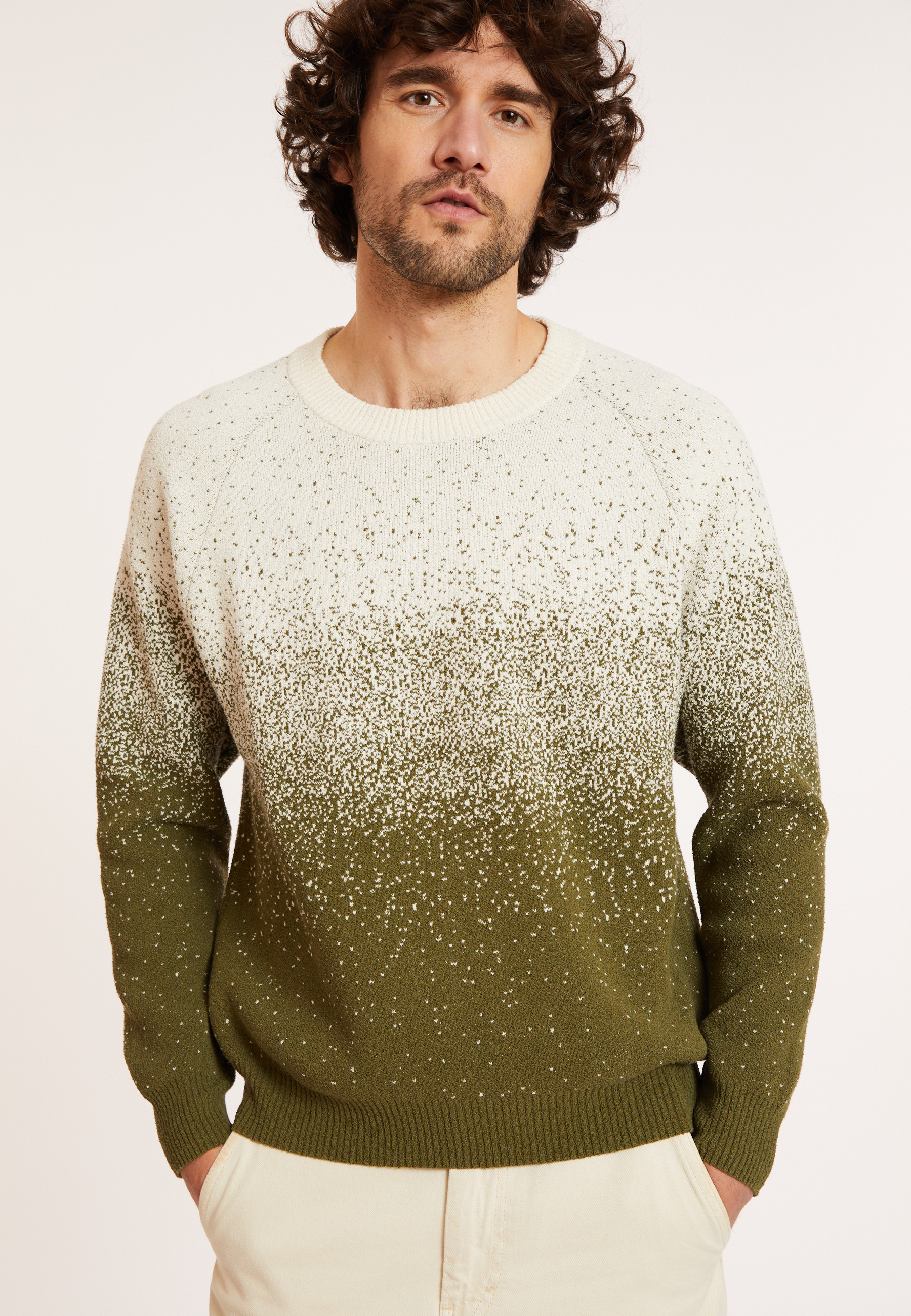 Pull bicolore en coton brossé - Doryan 8148 - 83 Kaki