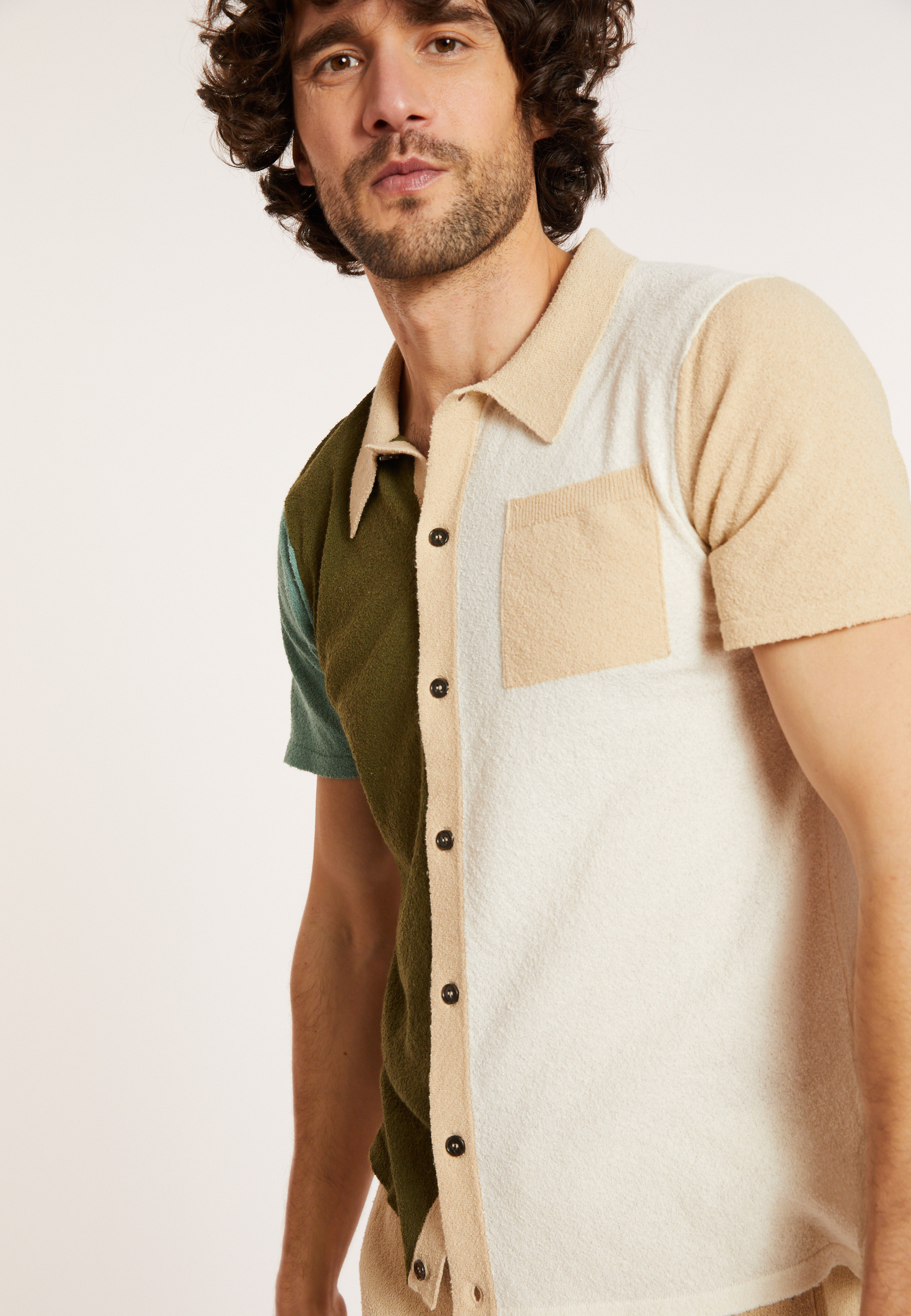 Chemise manches courtes en coton brossé - Donald 8143 - 83 Kaki