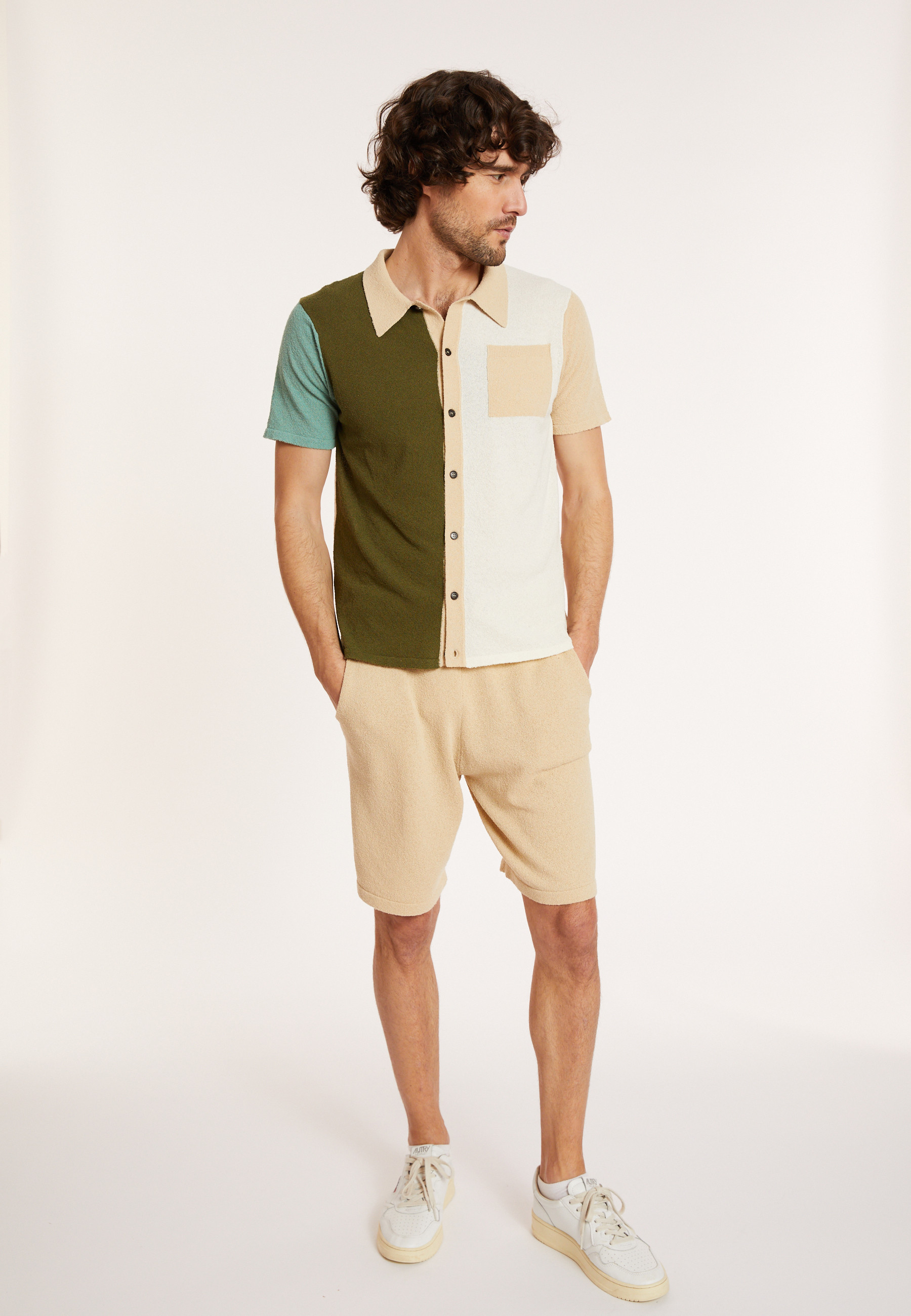 Chemise manches courtes en coton brossé - Donald 8143 - 83 Kaki