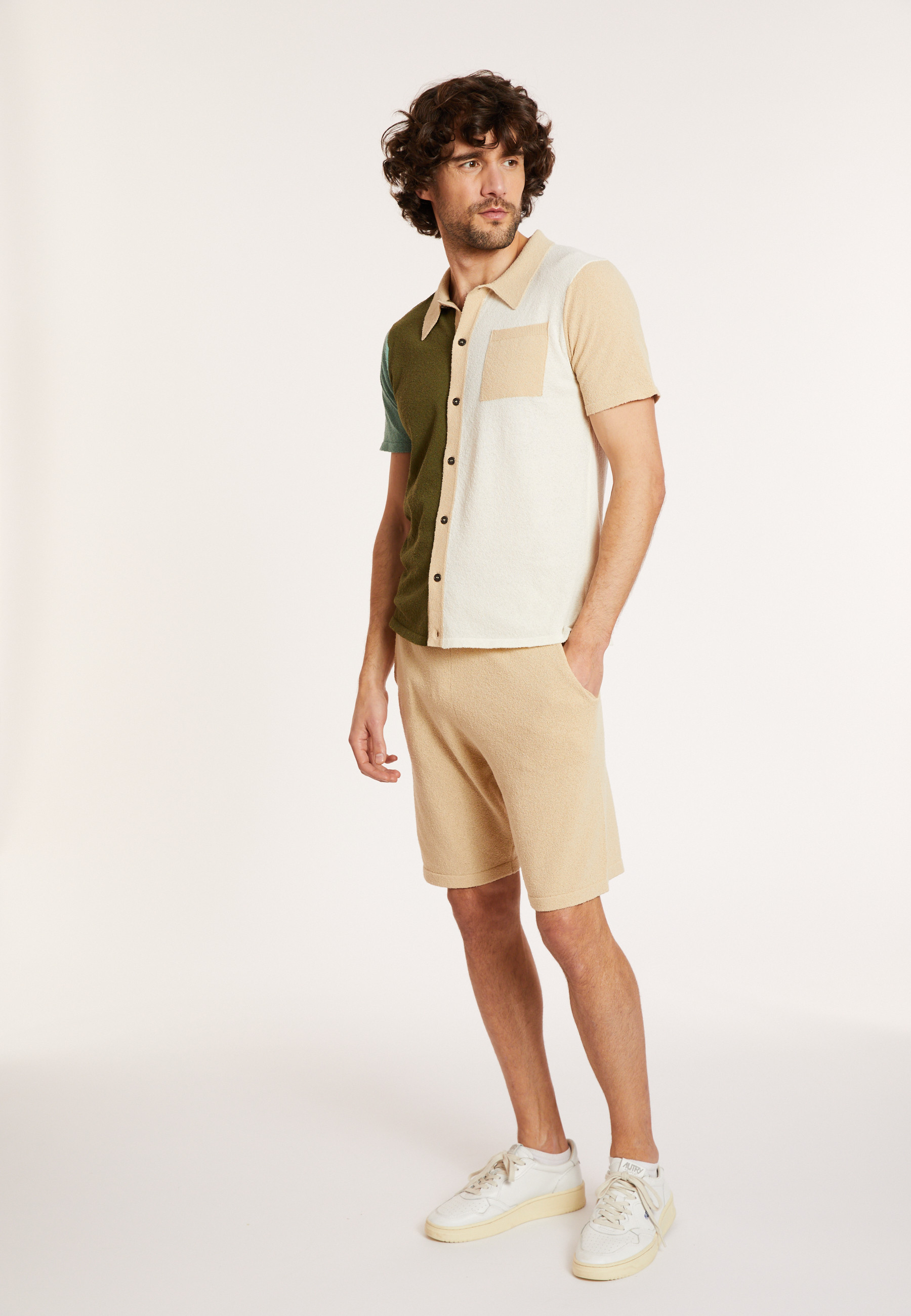 Chemise manches courtes en coton brossé - Donald 8143 - 83 Kaki