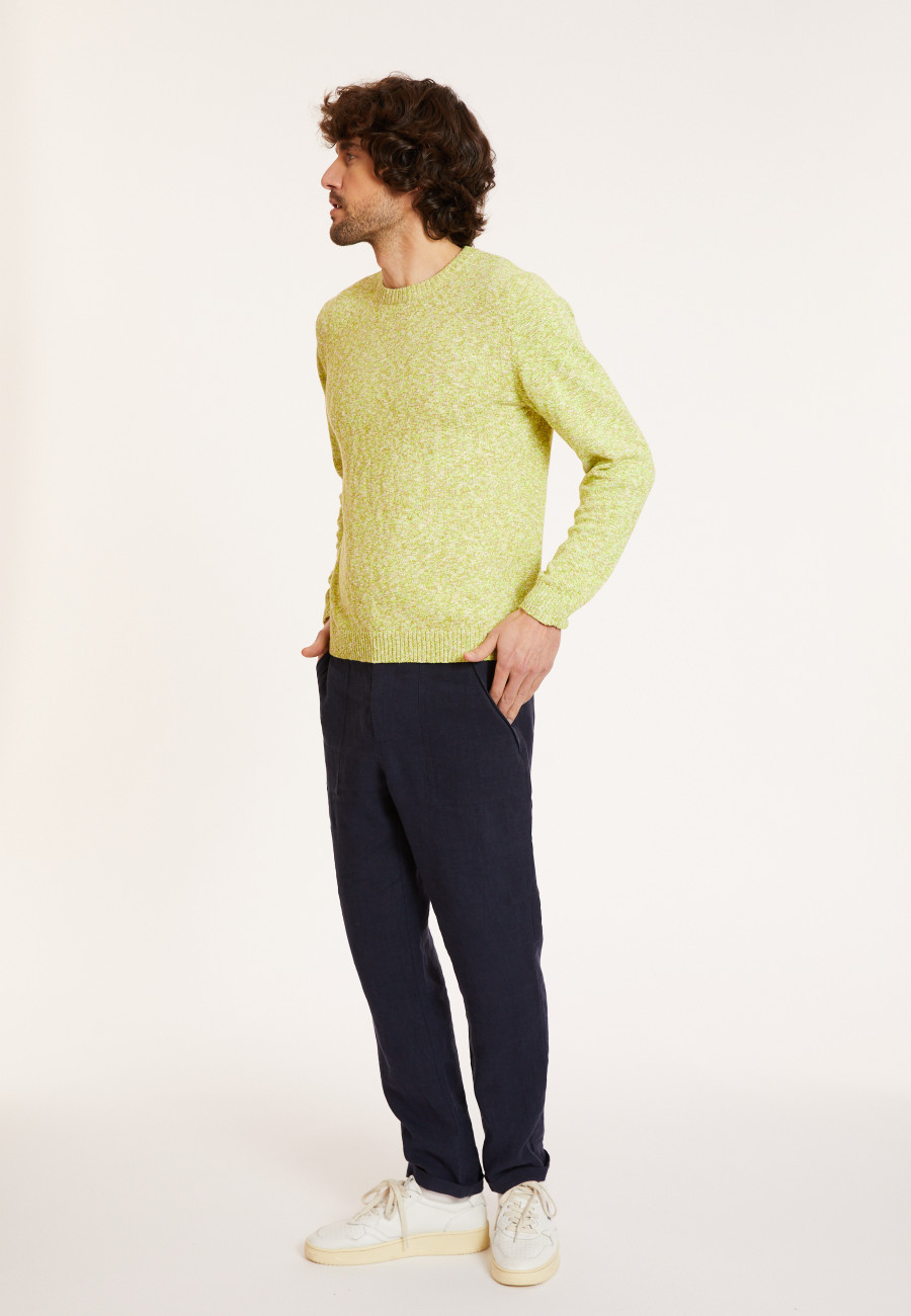 Pull chiné col rond en coton - Doume 8062 multi neon - 90 Vert anis