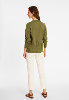 Cardigan col rond en coton bio - Manel 8051 cactus - 83 Kaki