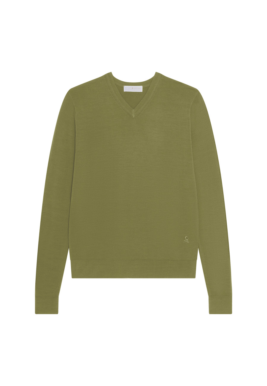 V-neck jumper in merino wool - Elmo