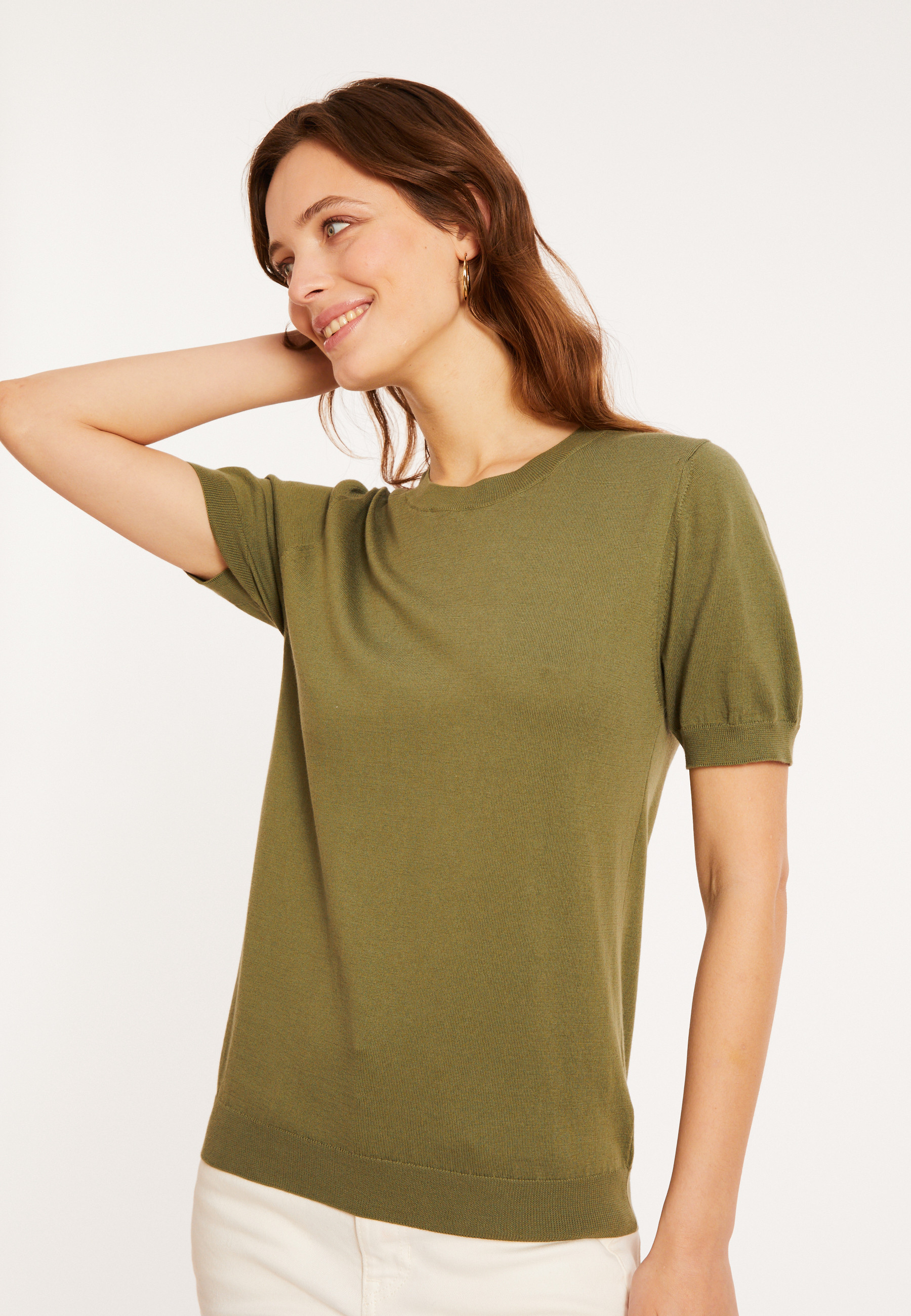 T-shirt col rond en coton bio - Moon 8051 cactus - 83 Kaki