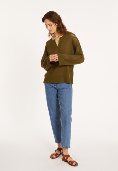 Loose linen sweater with openwork sleeves - Molene