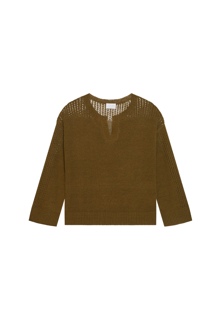 Loose linen sweater with openwork sleeves - Molene
