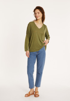 T-shirt ample en lin flammé - Balou 8051 cactus - 83 Kaki