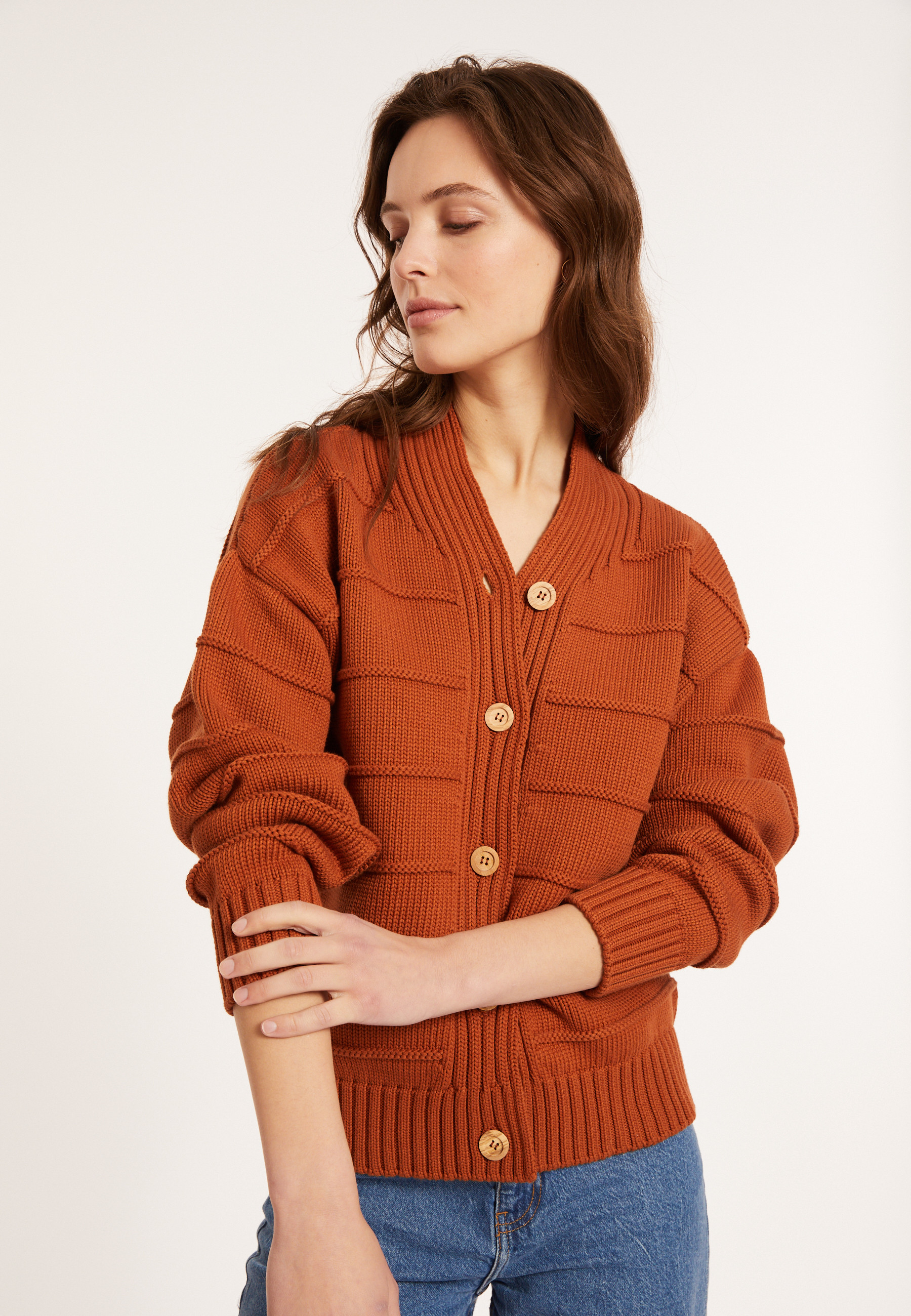Gilet ample à côtes en coton - Mardy 8030 cannelle - 07 Marron