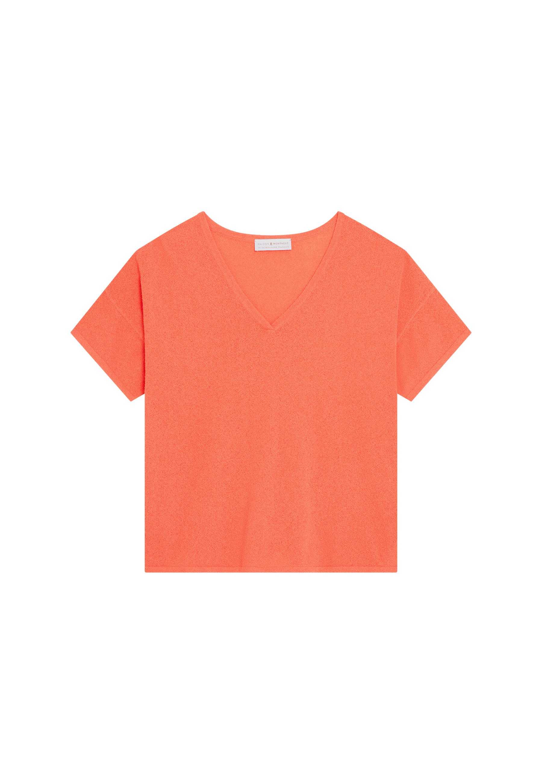 T-shirt ample col V en coton brossé - Maden