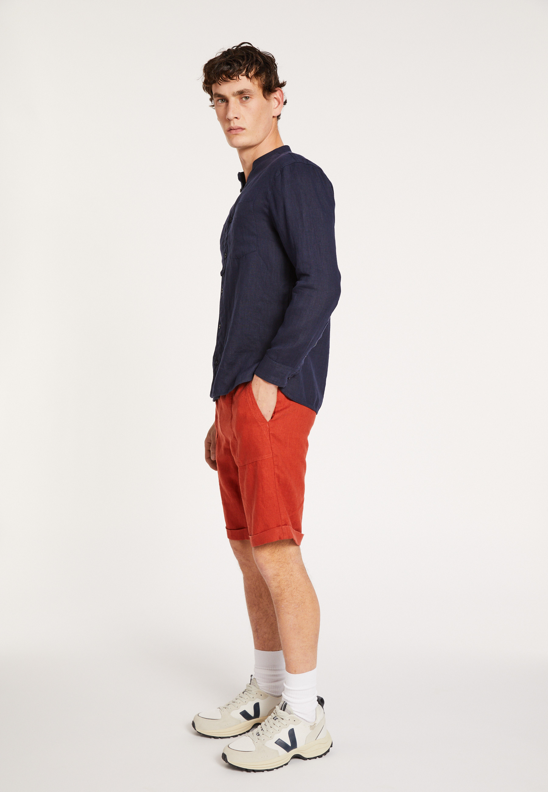 Chemise en lin col tunisien - Dean 8040 marine - 05 Bleu marine