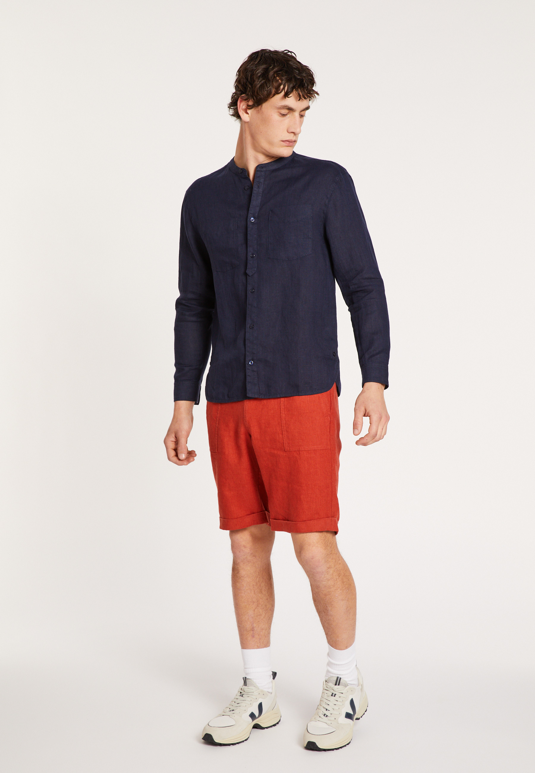 Chemise en lin col tunisien - Dean 8040 marine - 05 Bleu marine